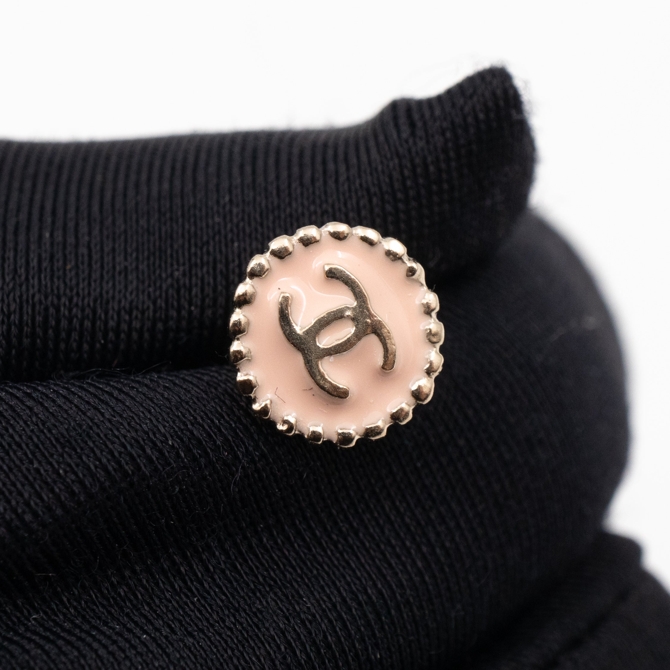 Mini CC Button Earrings Pink Light Gold