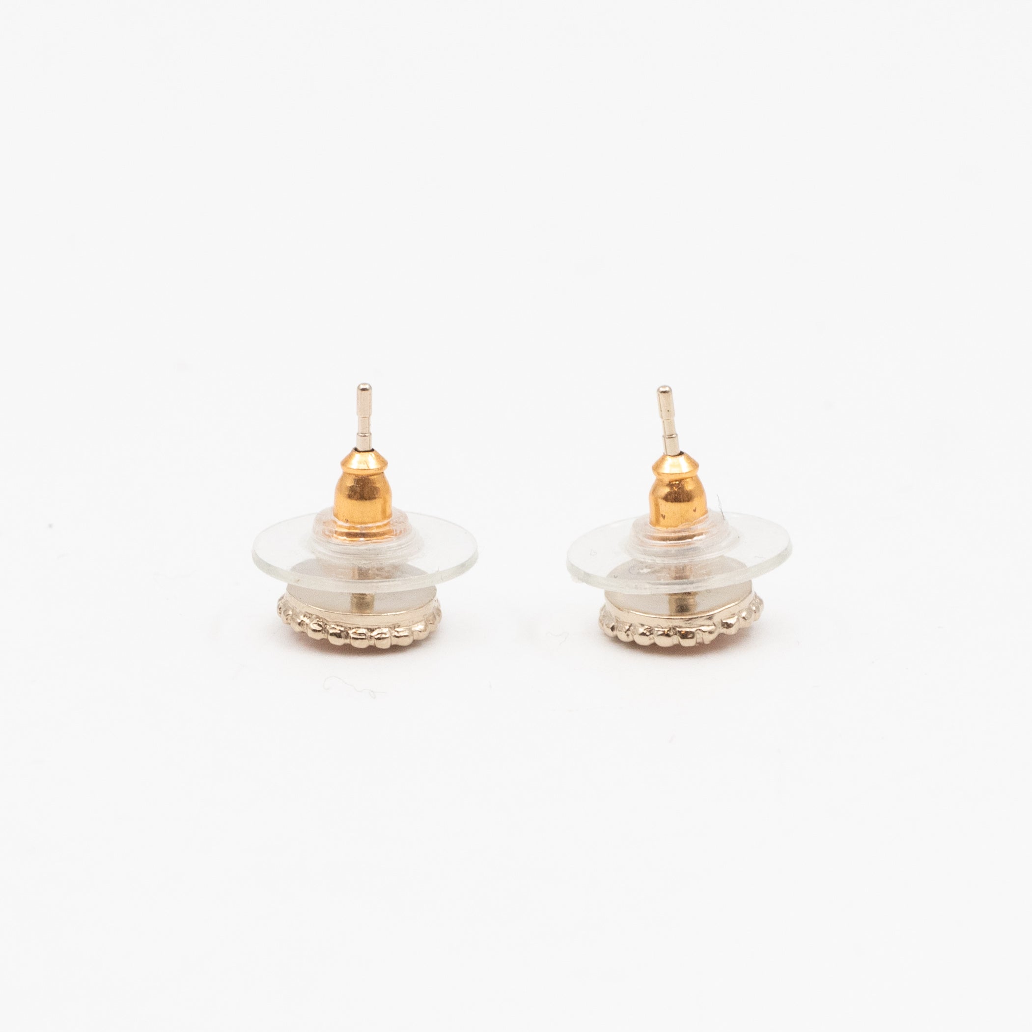 Mini CC Button Earrings Pink Light Gold