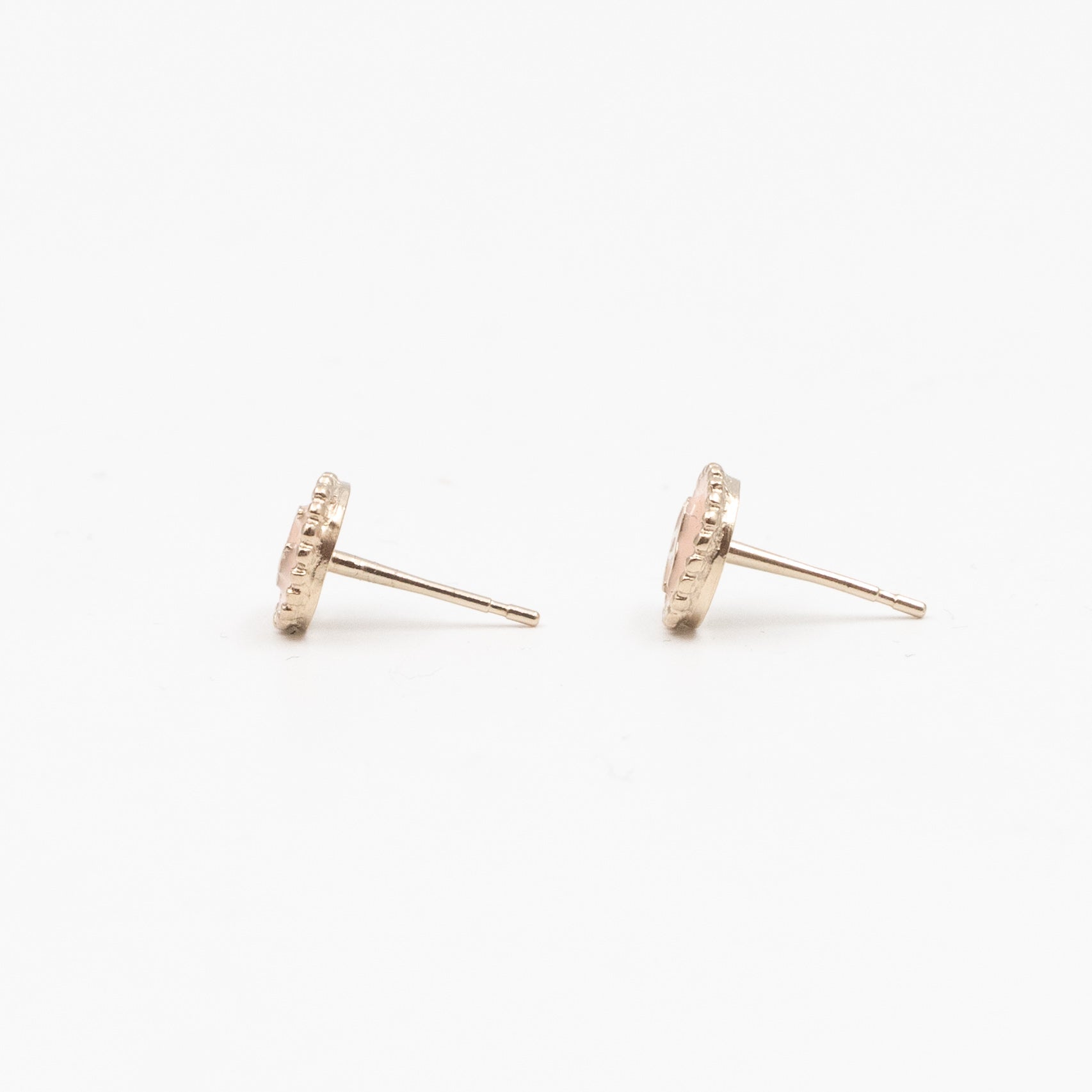 Mini CC Button Earrings Pink Light Gold