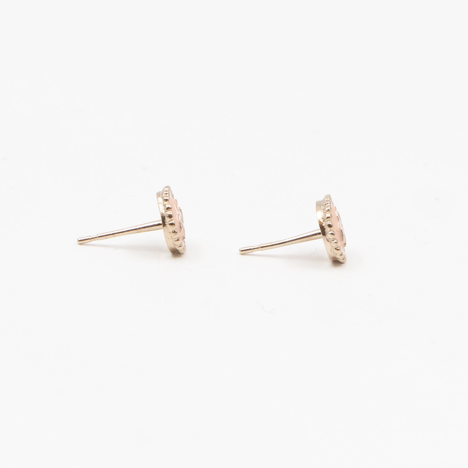 Mini CC Button Earrings Pink Light Gold