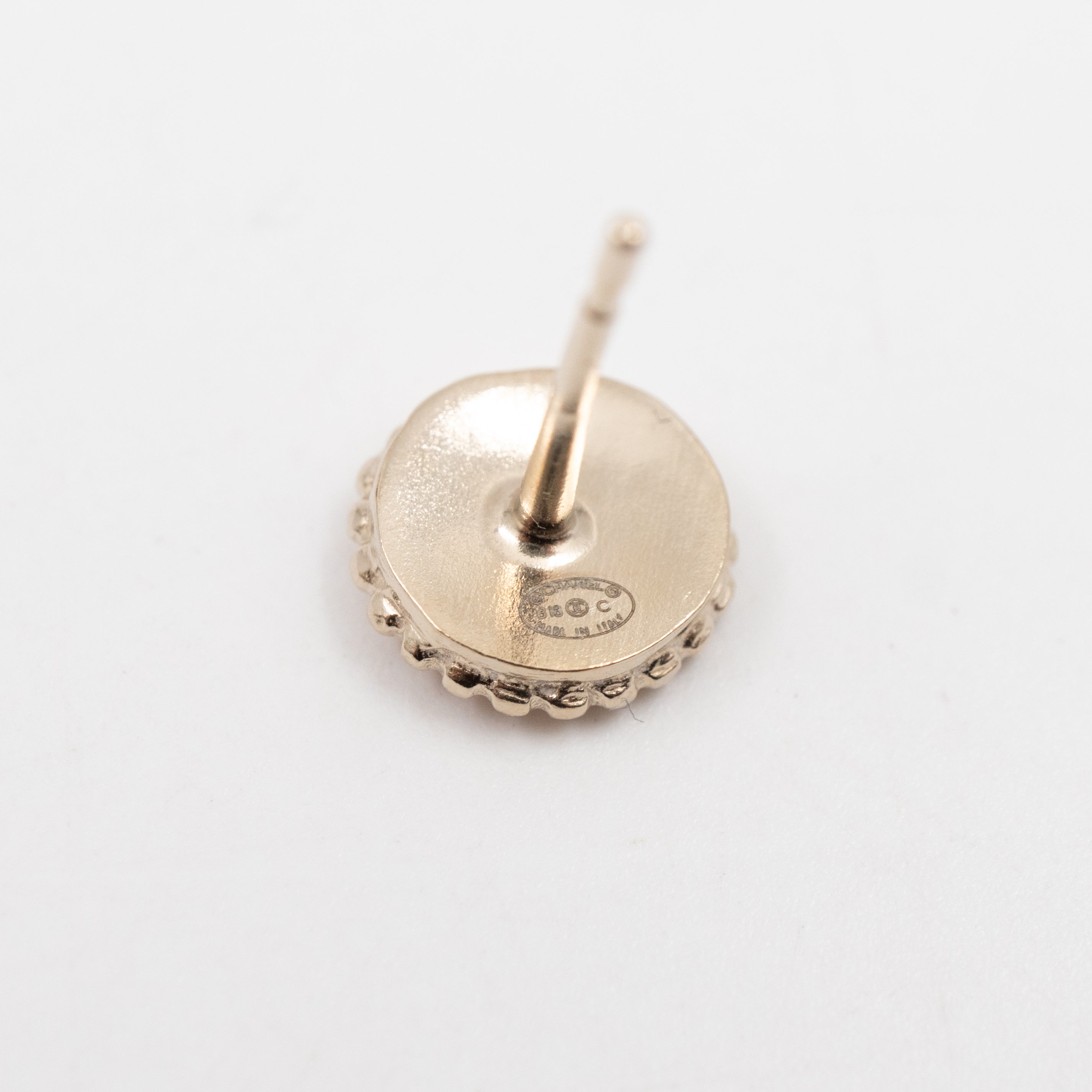 Mini CC Button Earrings Pink Light Gold