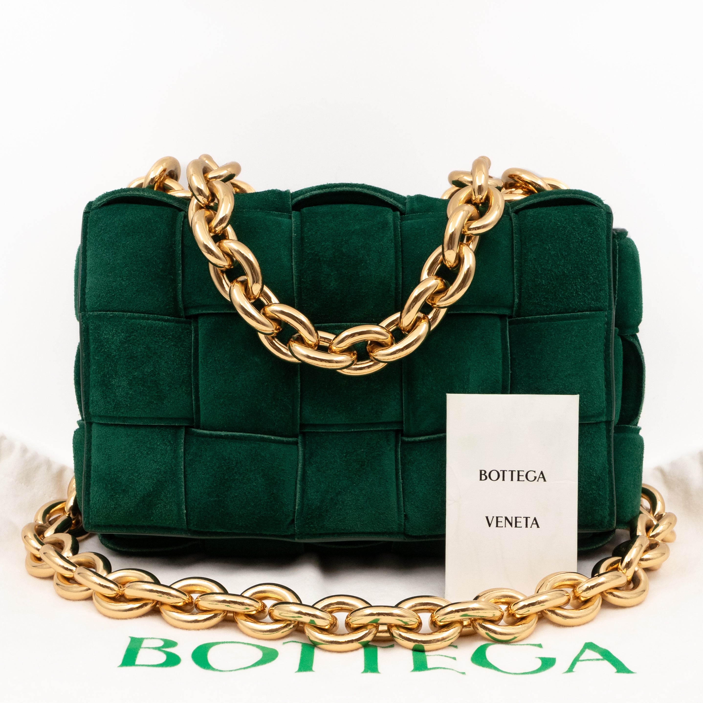 Chain Cassette Bag Green Suede & Gold