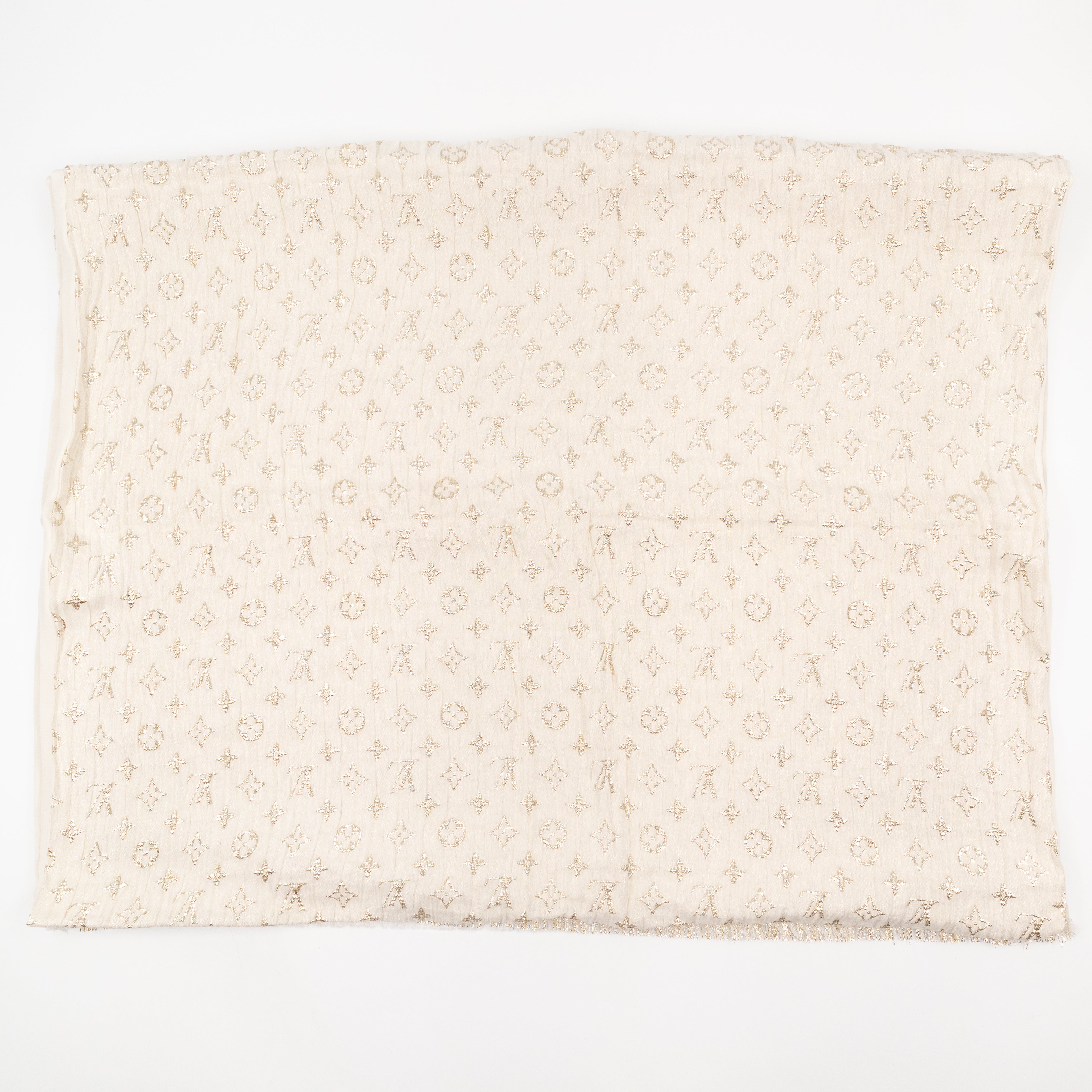 Monogram So Glitter Stole Scarf Ivory Gold