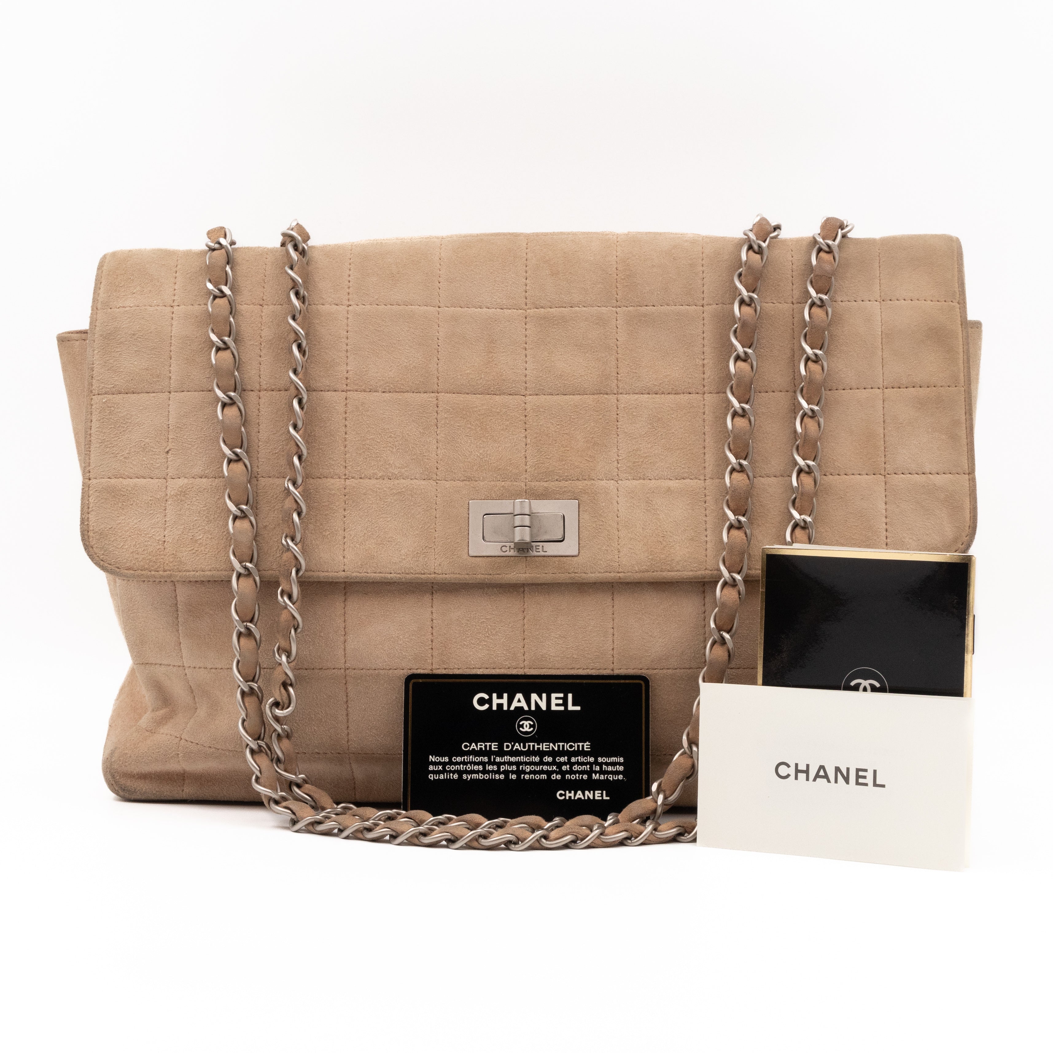 Mademoiselle Flap Shoulder Bag Choco Bar Beige Suede