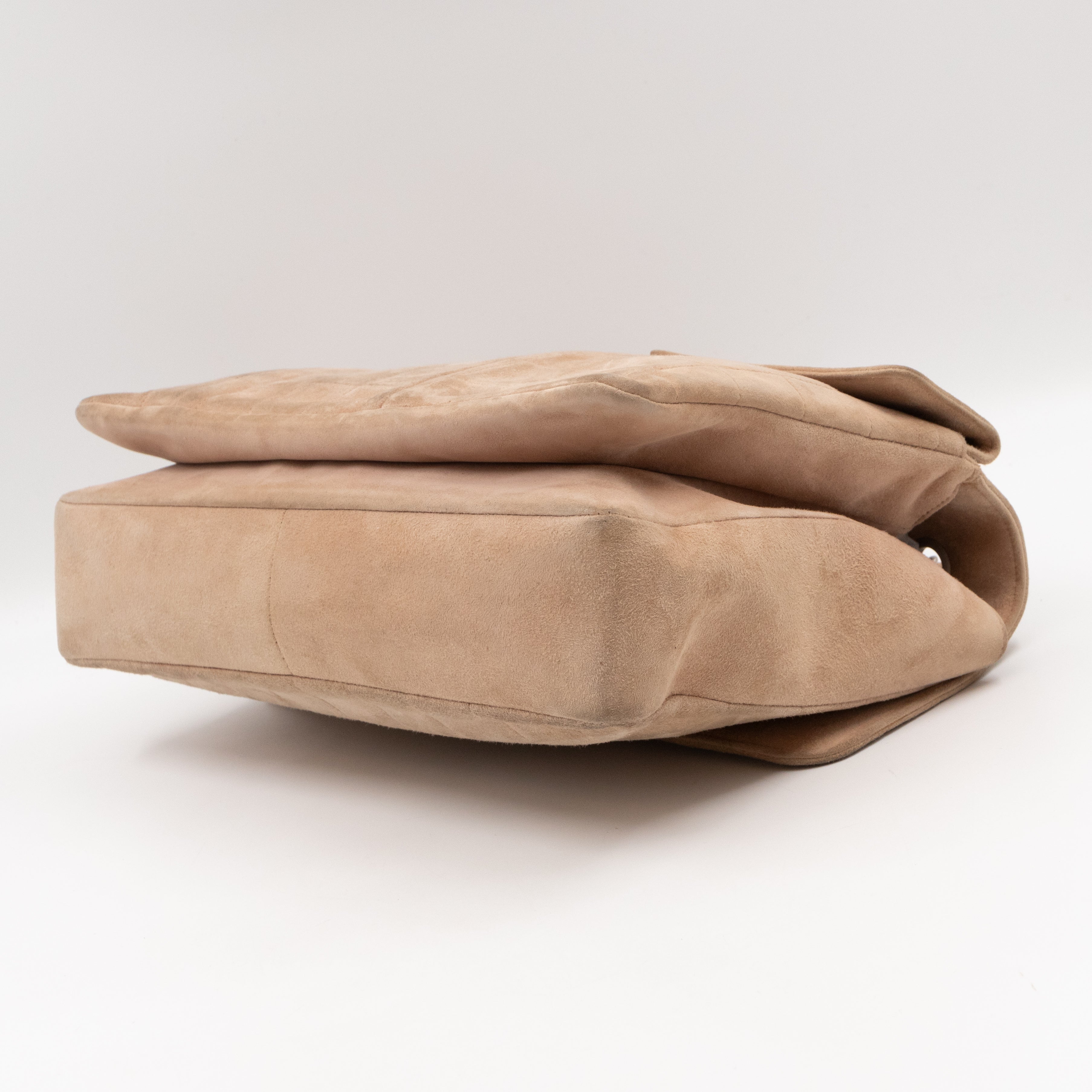 Mademoiselle Flap Shoulder Bag Choco Bar Beige Suede