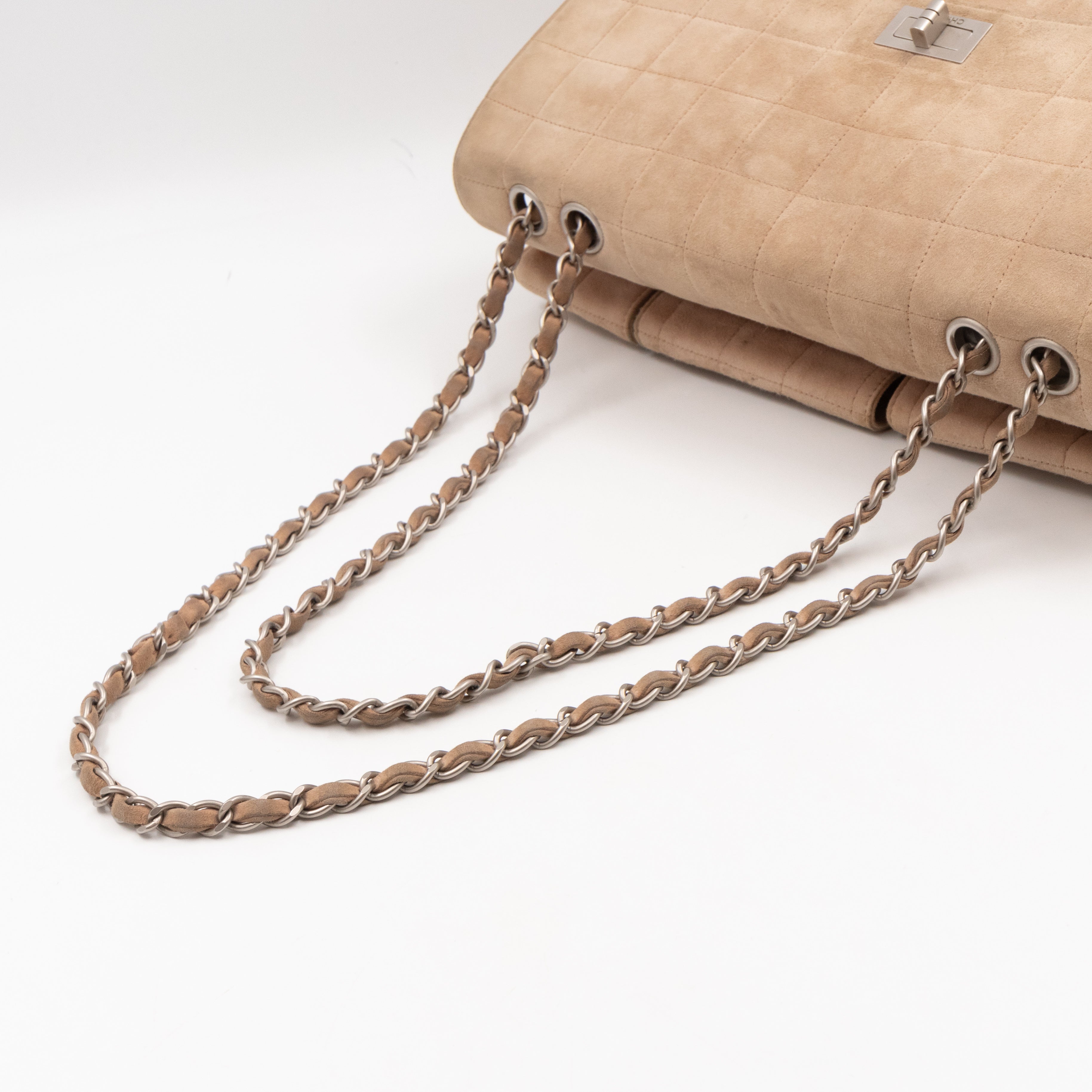 Mademoiselle Flap Shoulder Bag Choco Bar Beige Suede