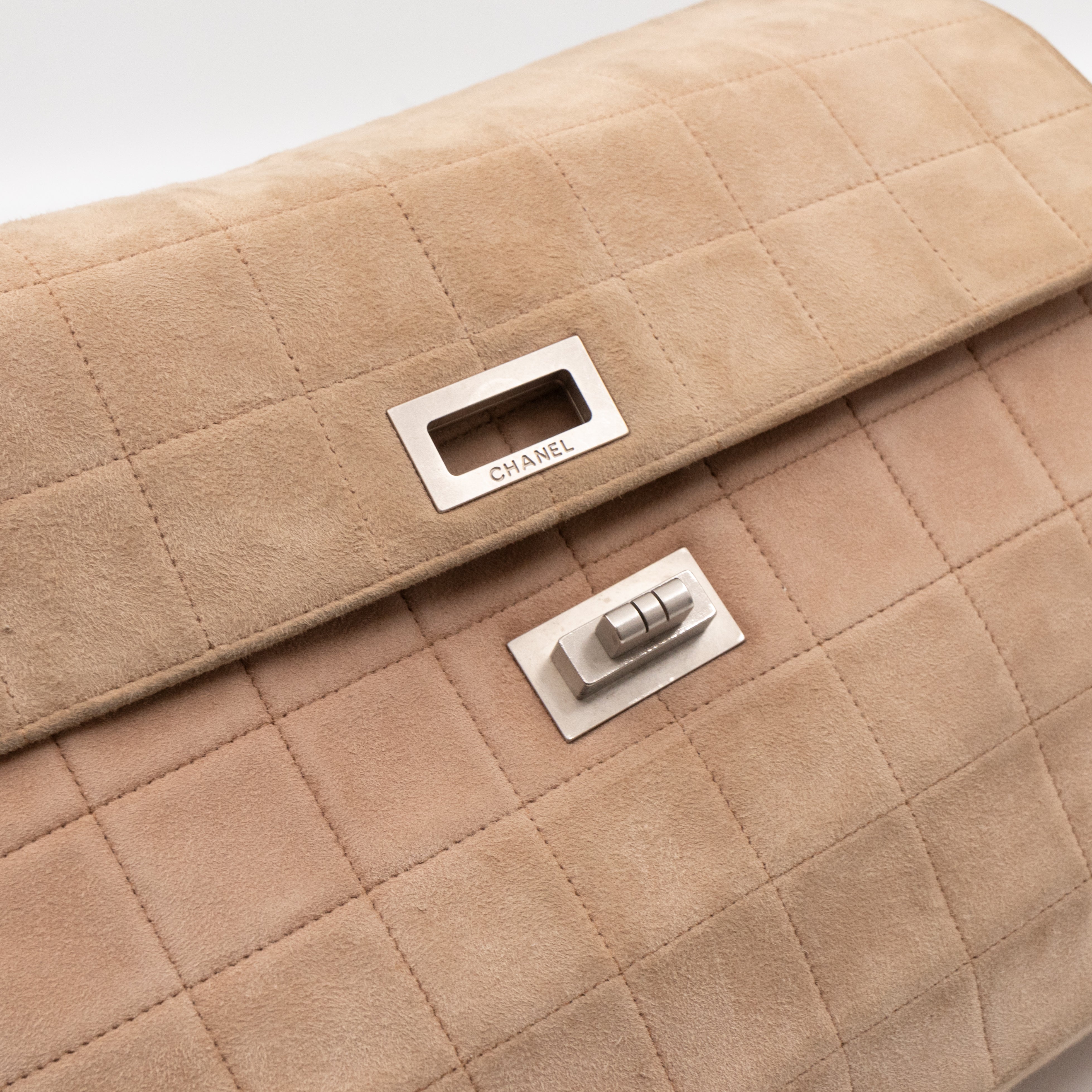 Mademoiselle Flap Shoulder Bag Choco Bar Beige Suede