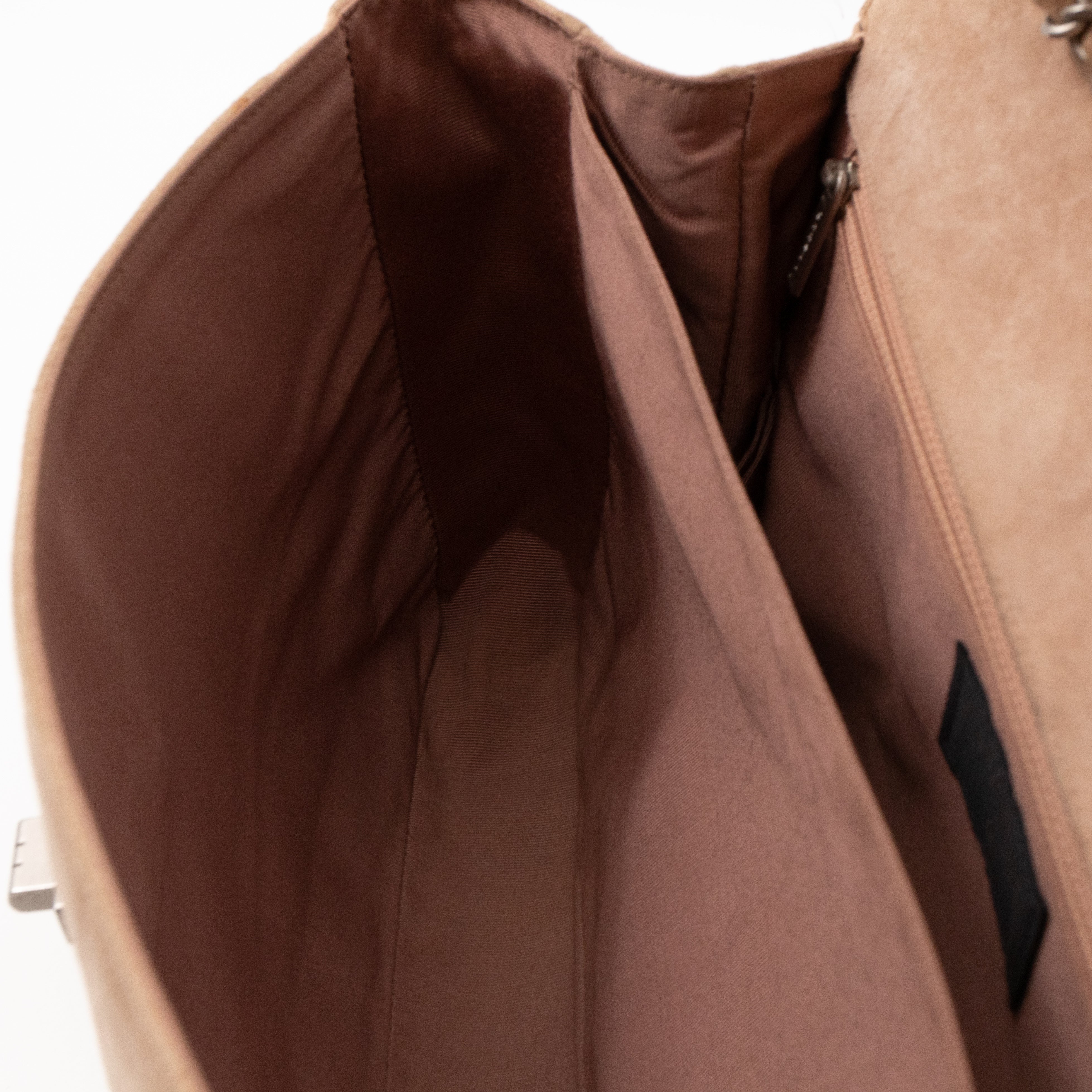 Mademoiselle Flap Shoulder Bag Choco Bar Beige Suede