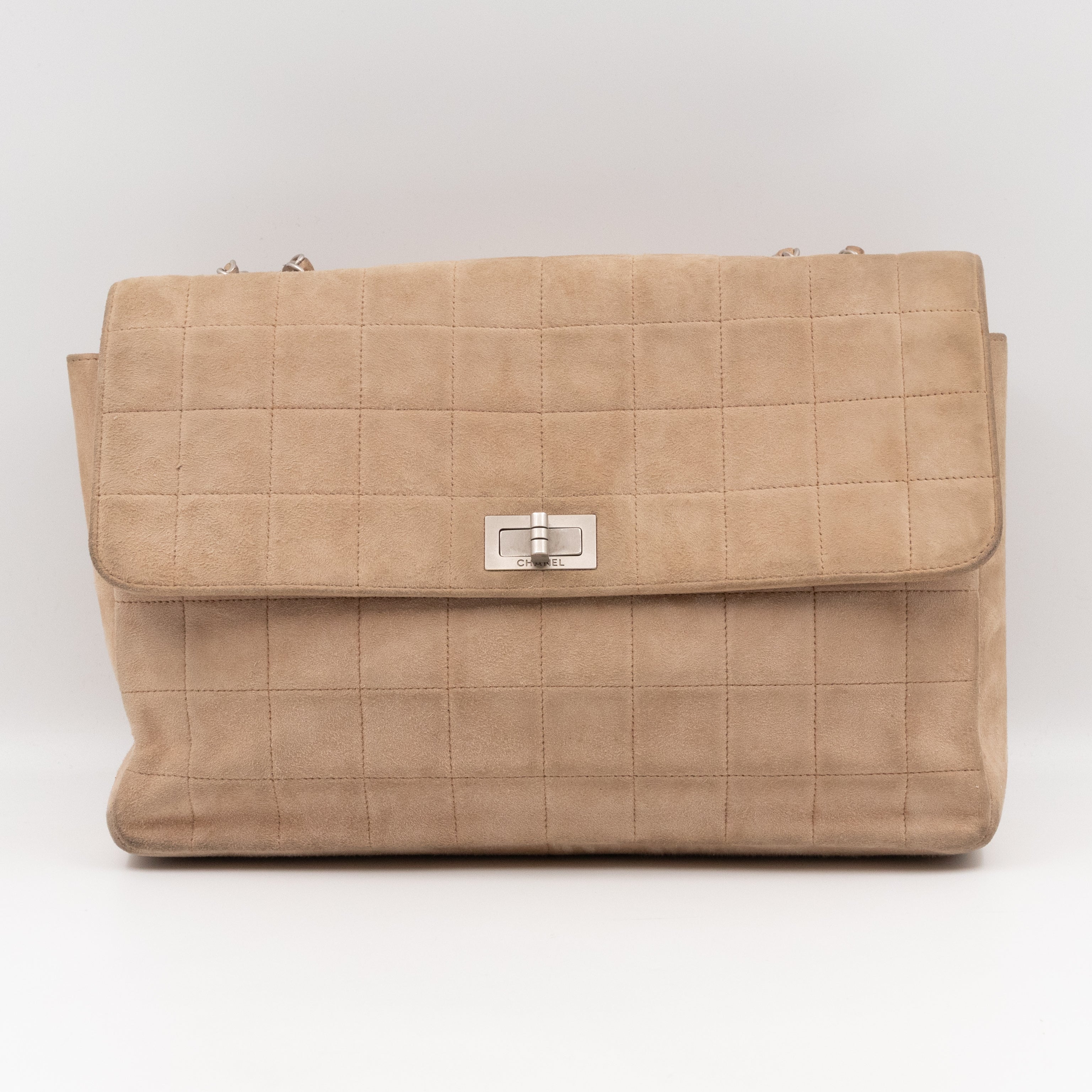 Mademoiselle Flap Shoulder Bag Choco Bar Beige Suede