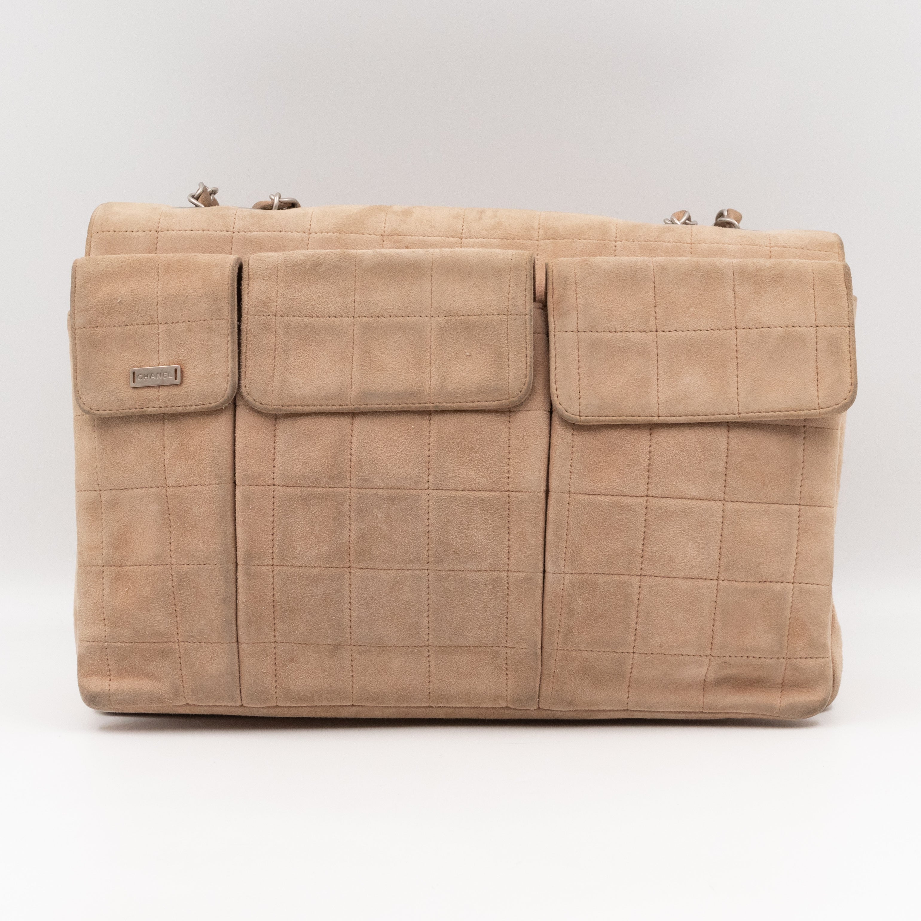 Mademoiselle Flap Shoulder Bag Choco Bar Beige Suede