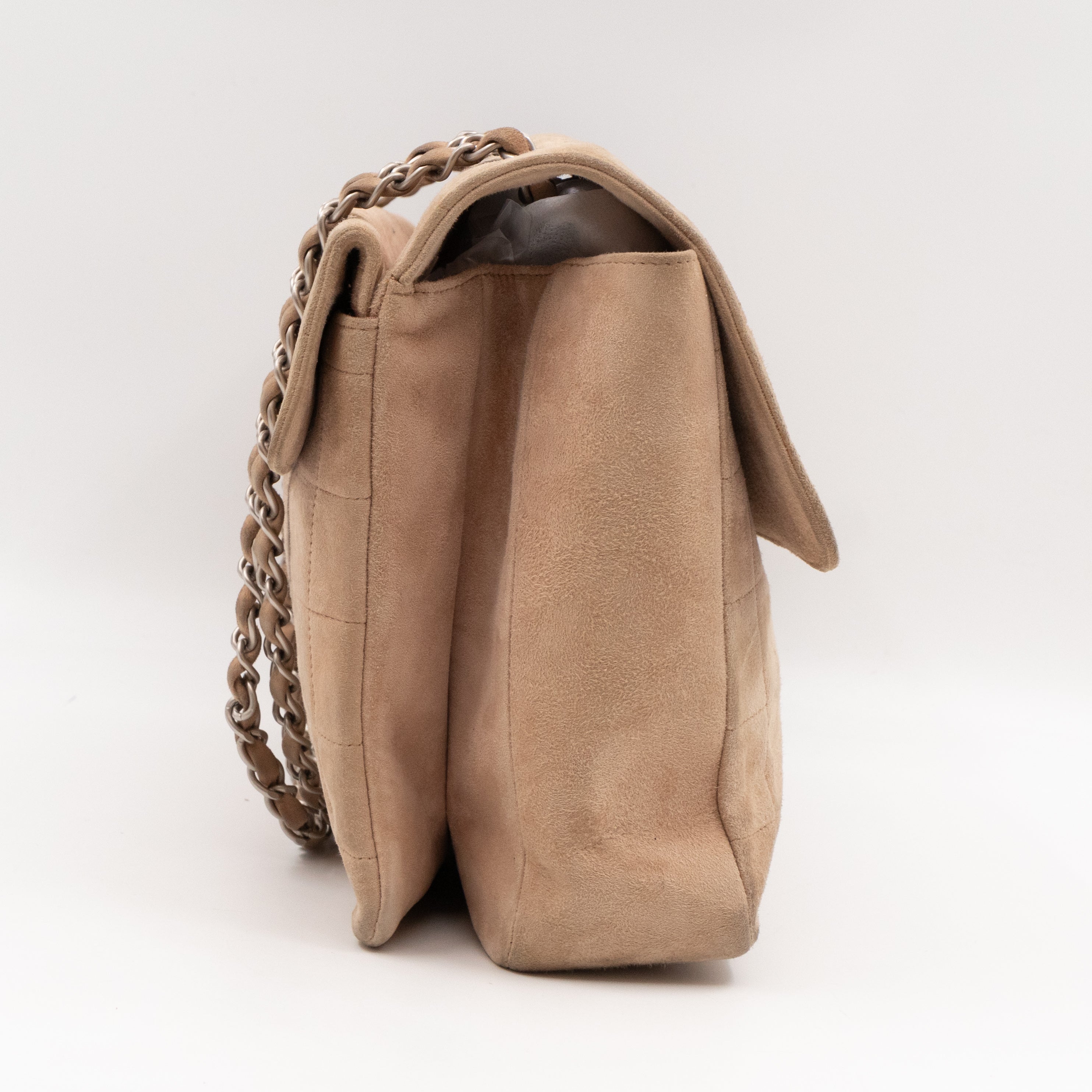 Mademoiselle Flap Shoulder Bag Choco Bar Beige Suede