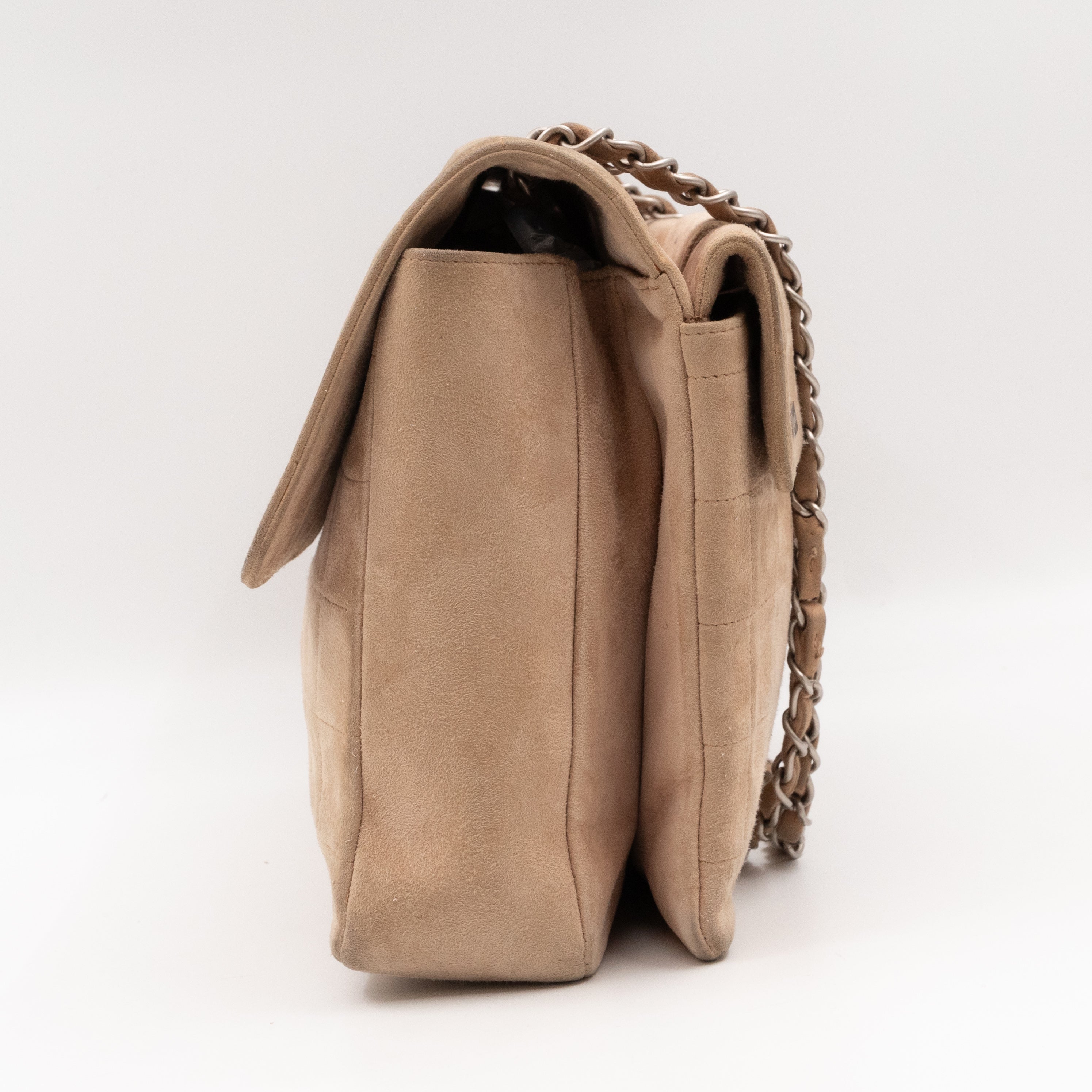 Mademoiselle Flap Shoulder Bag Choco Bar Beige Suede