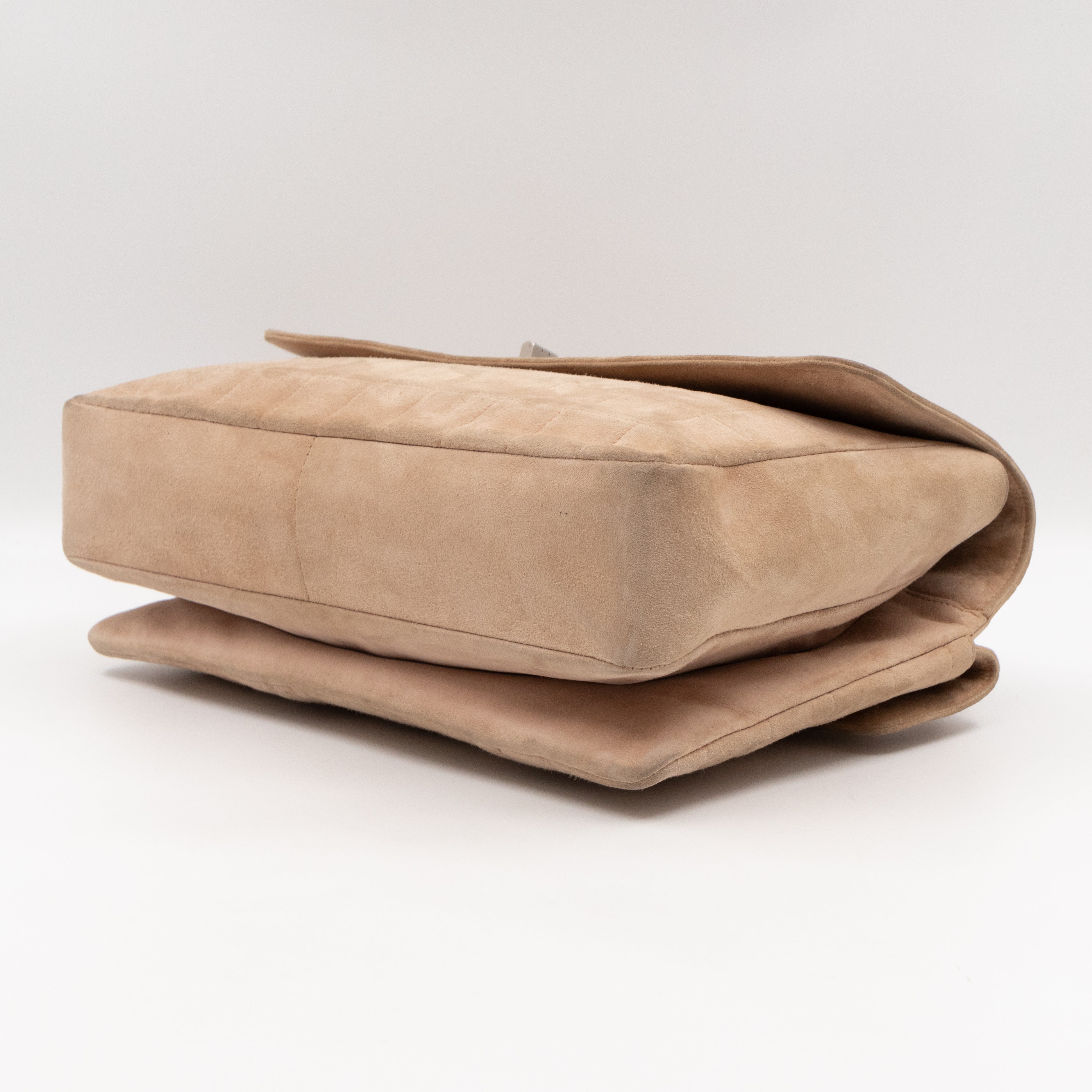 Mademoiselle Flap Shoulder Bag Choco Bar Beige Suede