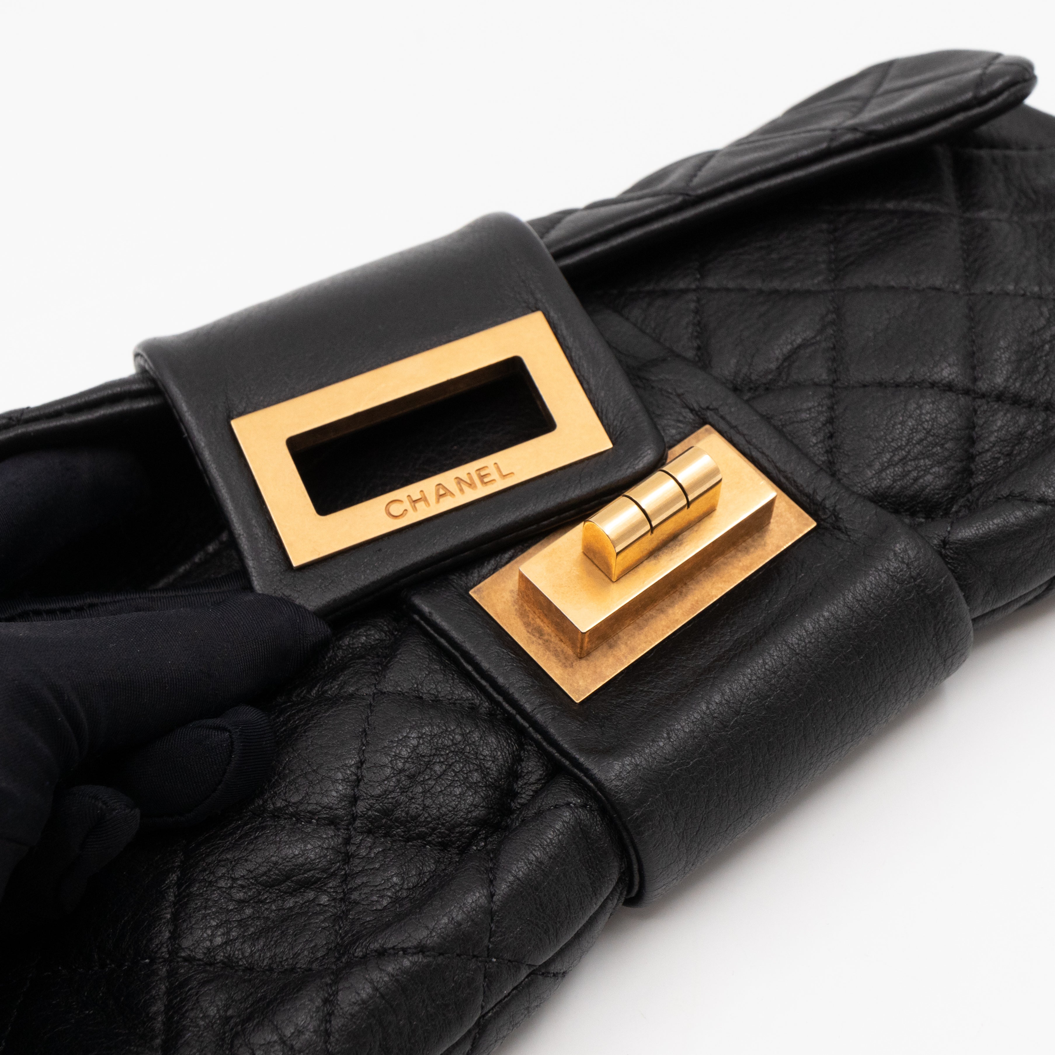 Mademoiselle Flap Clutch Black Leather