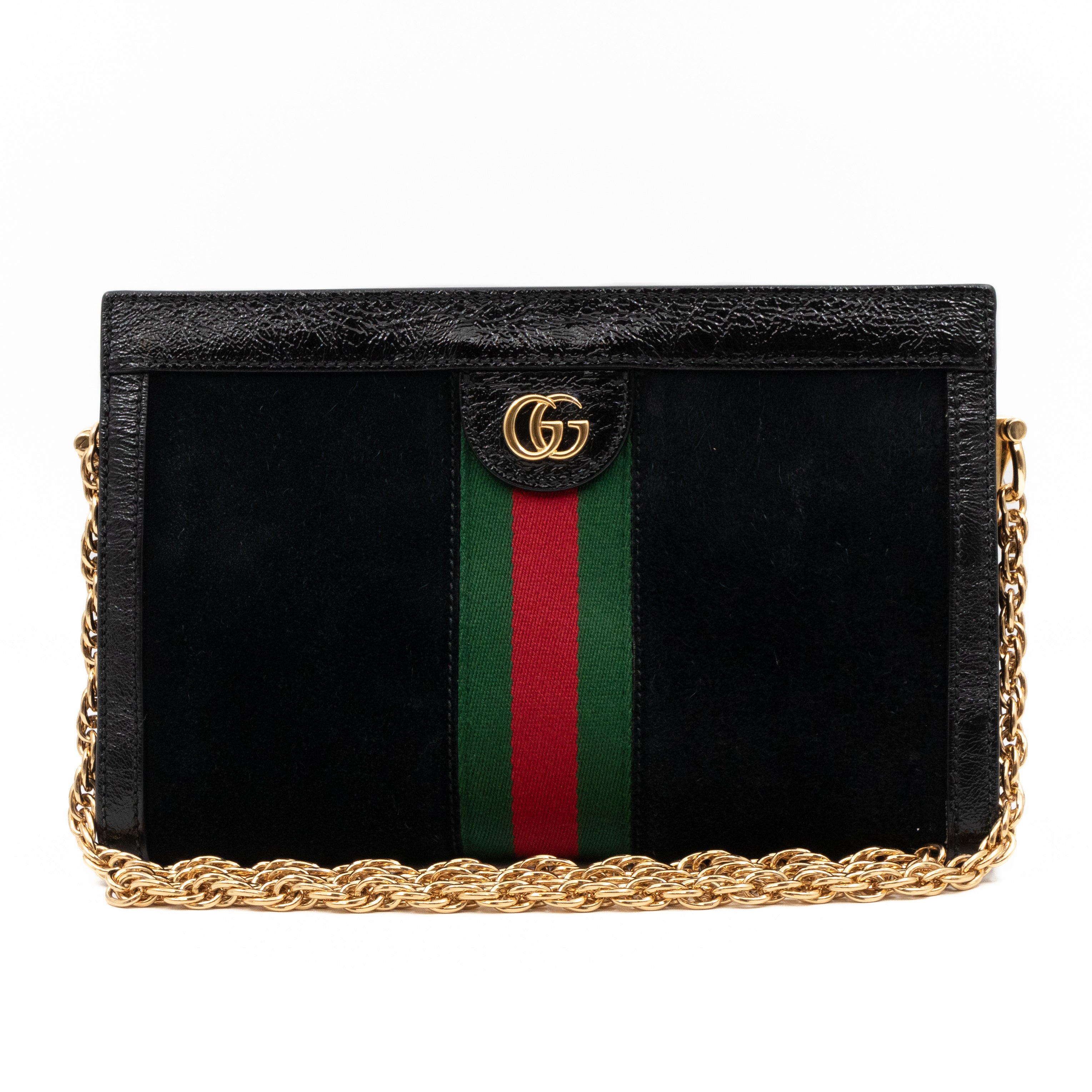 Ophidia Chain GG Small Shoulder Bag Black Suede