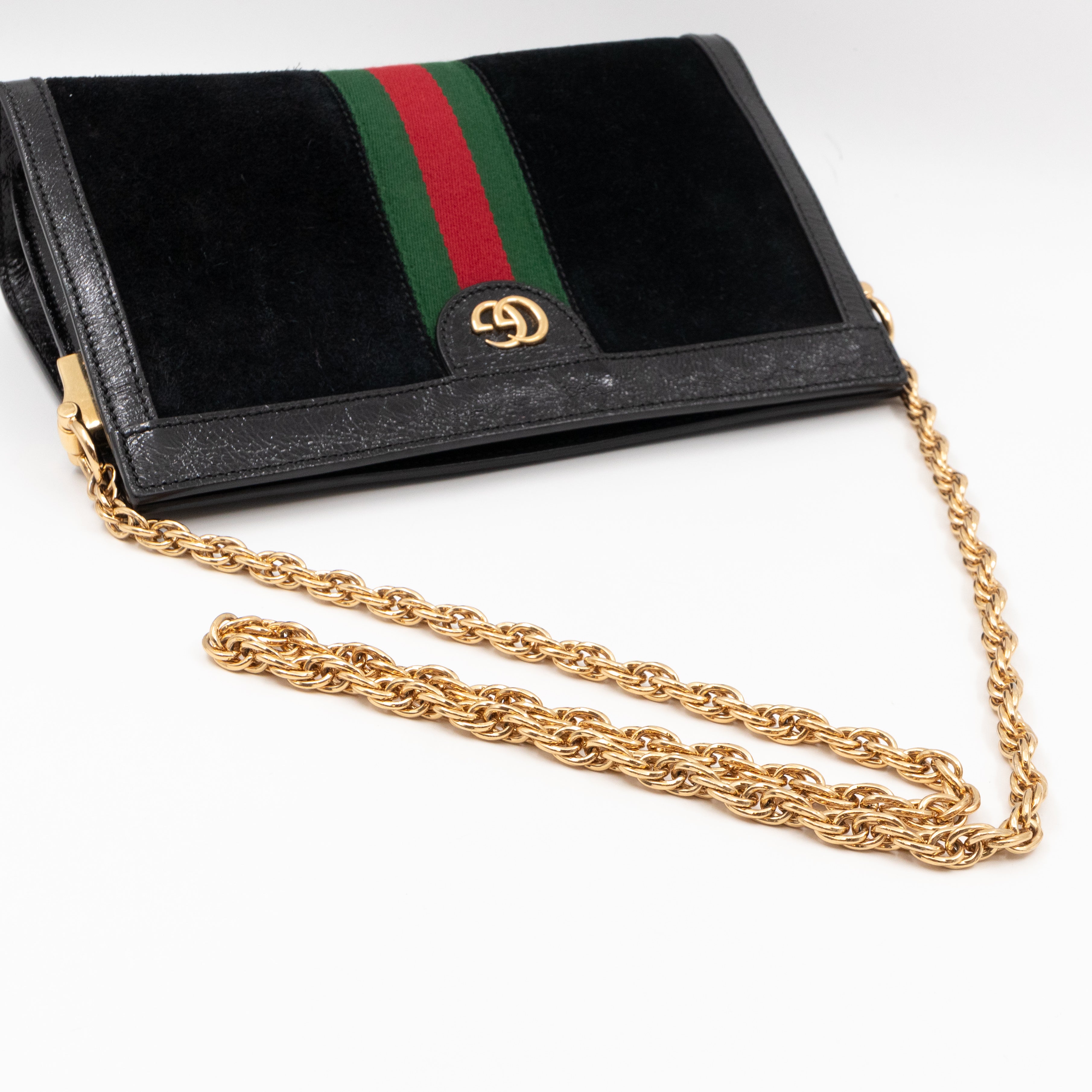 Ophidia Chain GG Small Shoulder Bag Black Suede