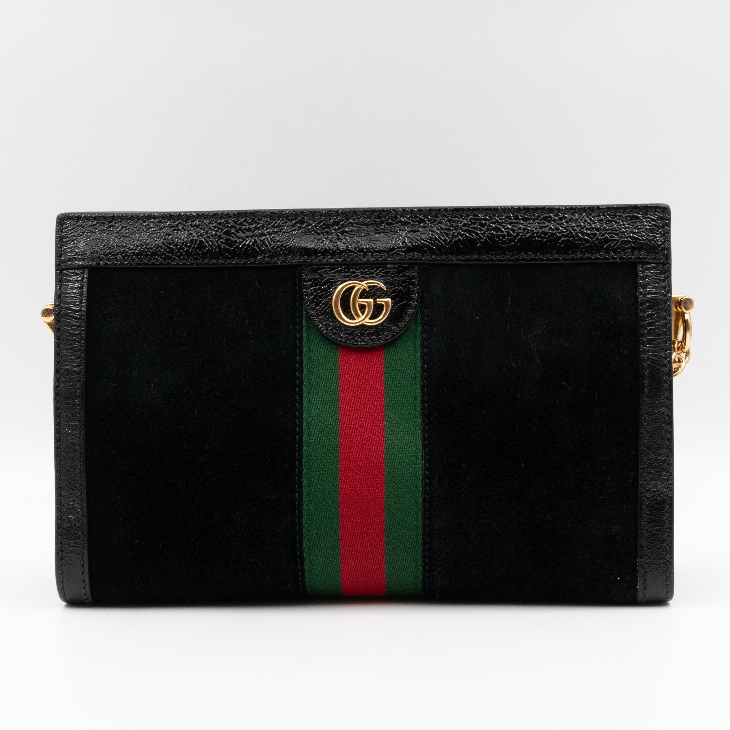 Ophidia Chain GG Small Shoulder Bag Black Suede