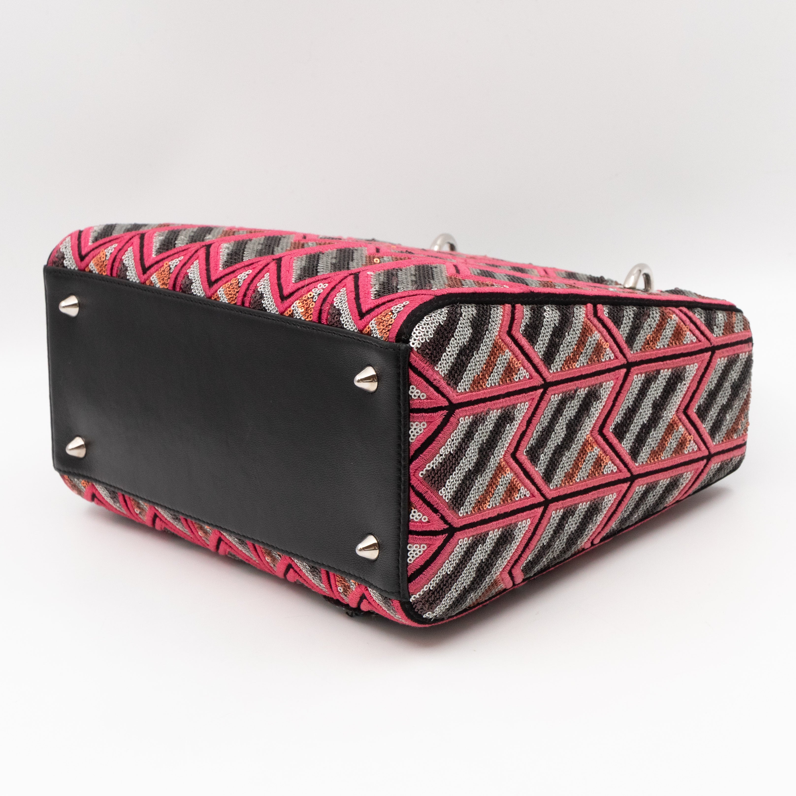 Lady Dior Medium Sequins Pink Black Patent Leather