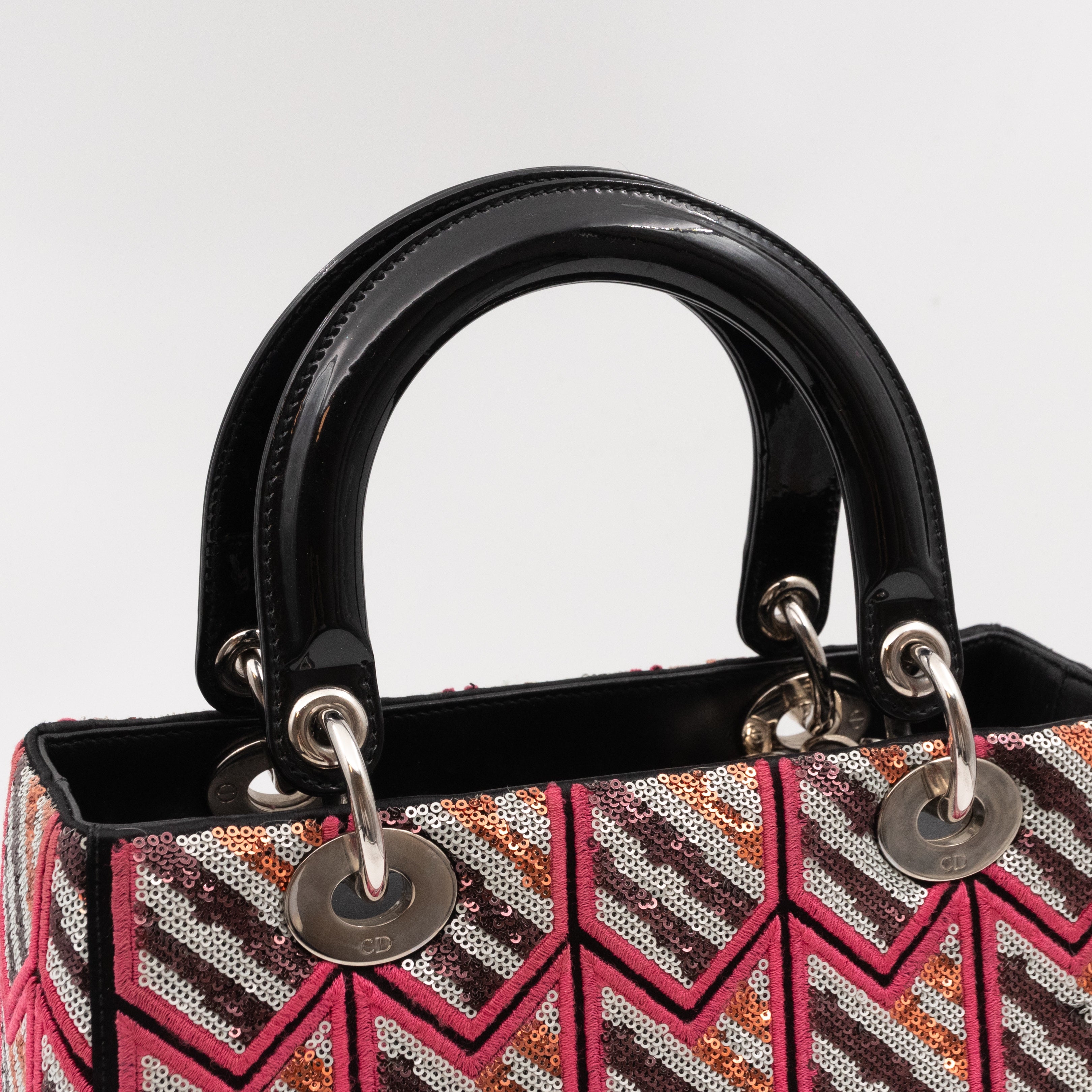 Lady Dior Medium Sequins Pink Black Patent Leather