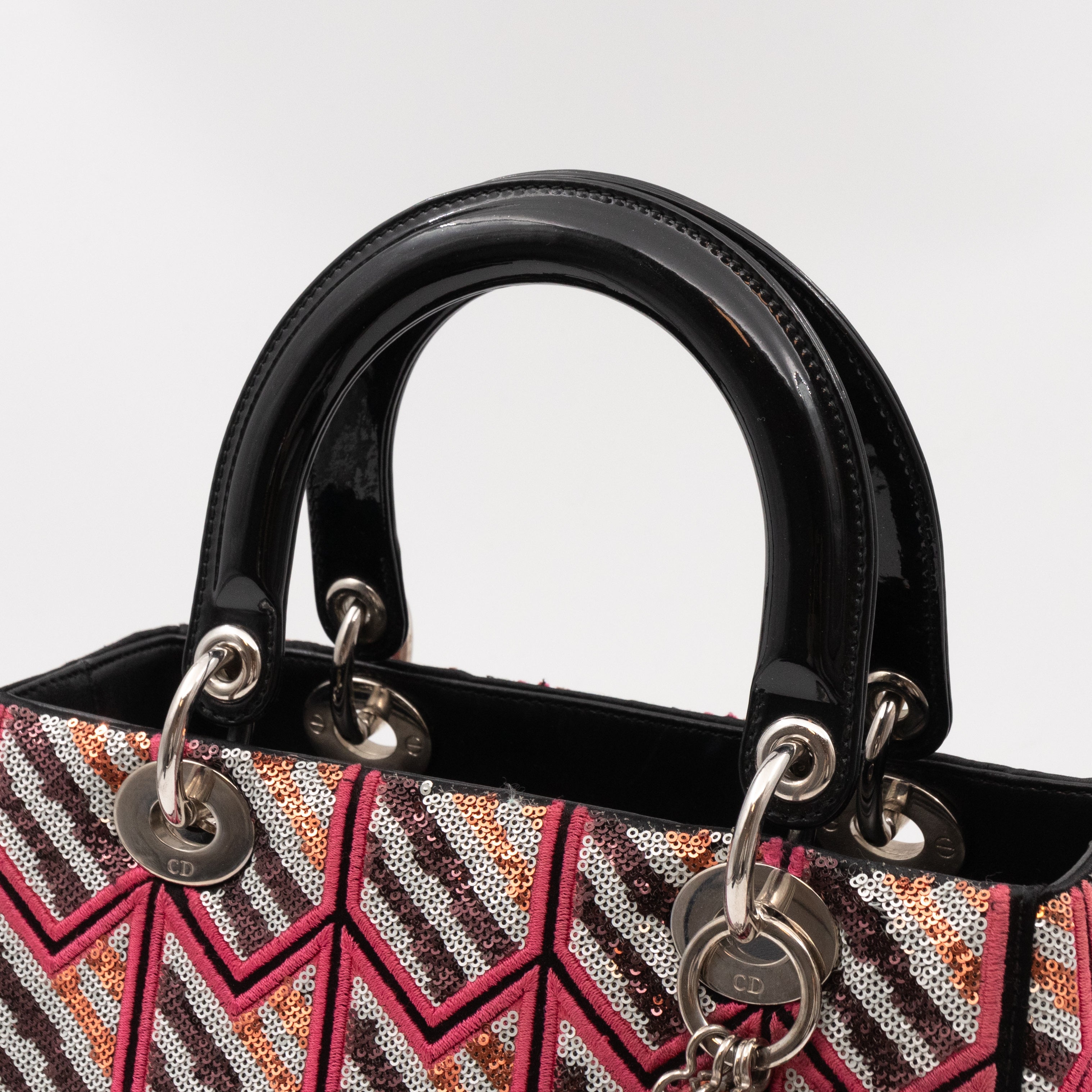 Lady Dior Medium Sequins Pink Black Patent Leather