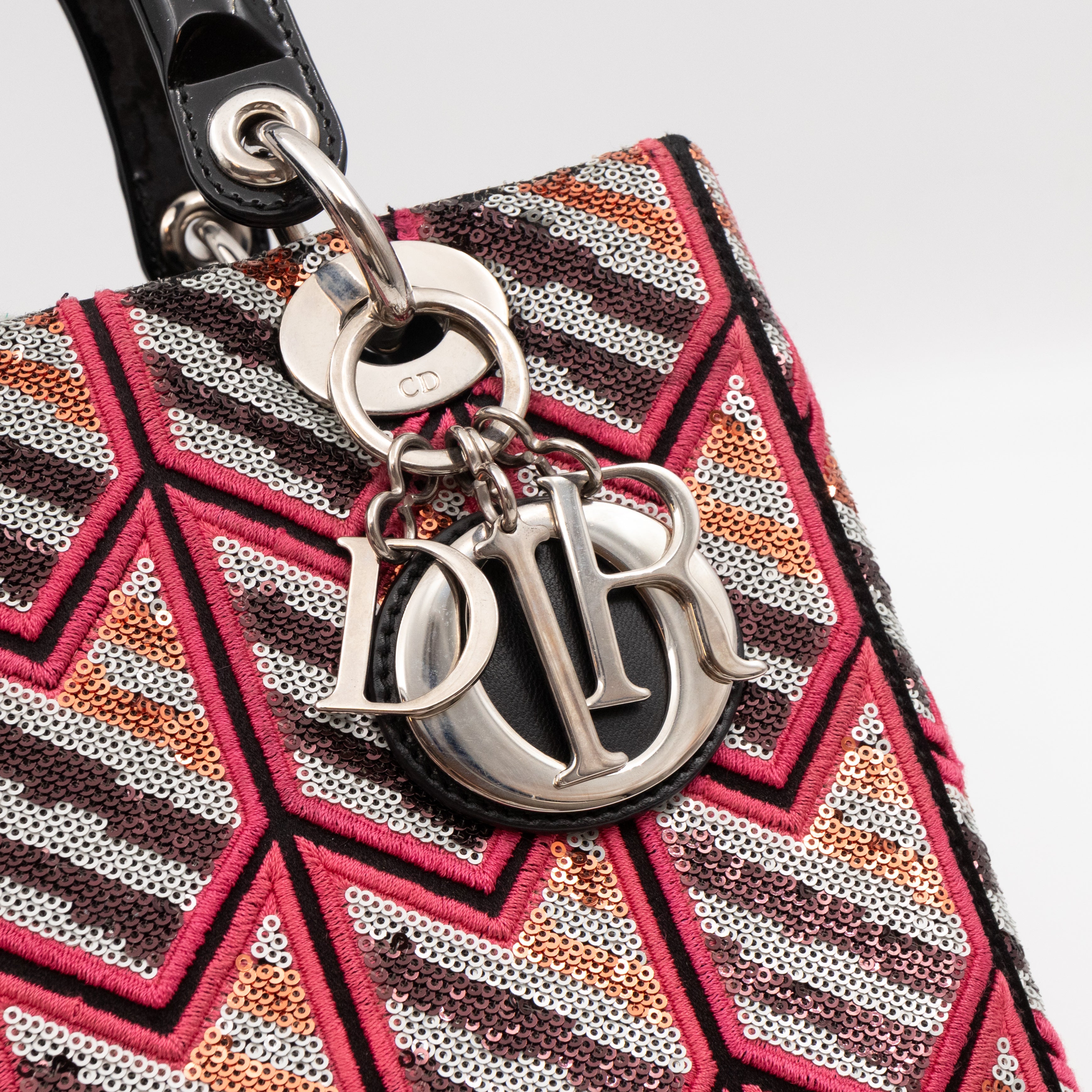 Lady Dior Medium Sequins Pink Black Patent Leather