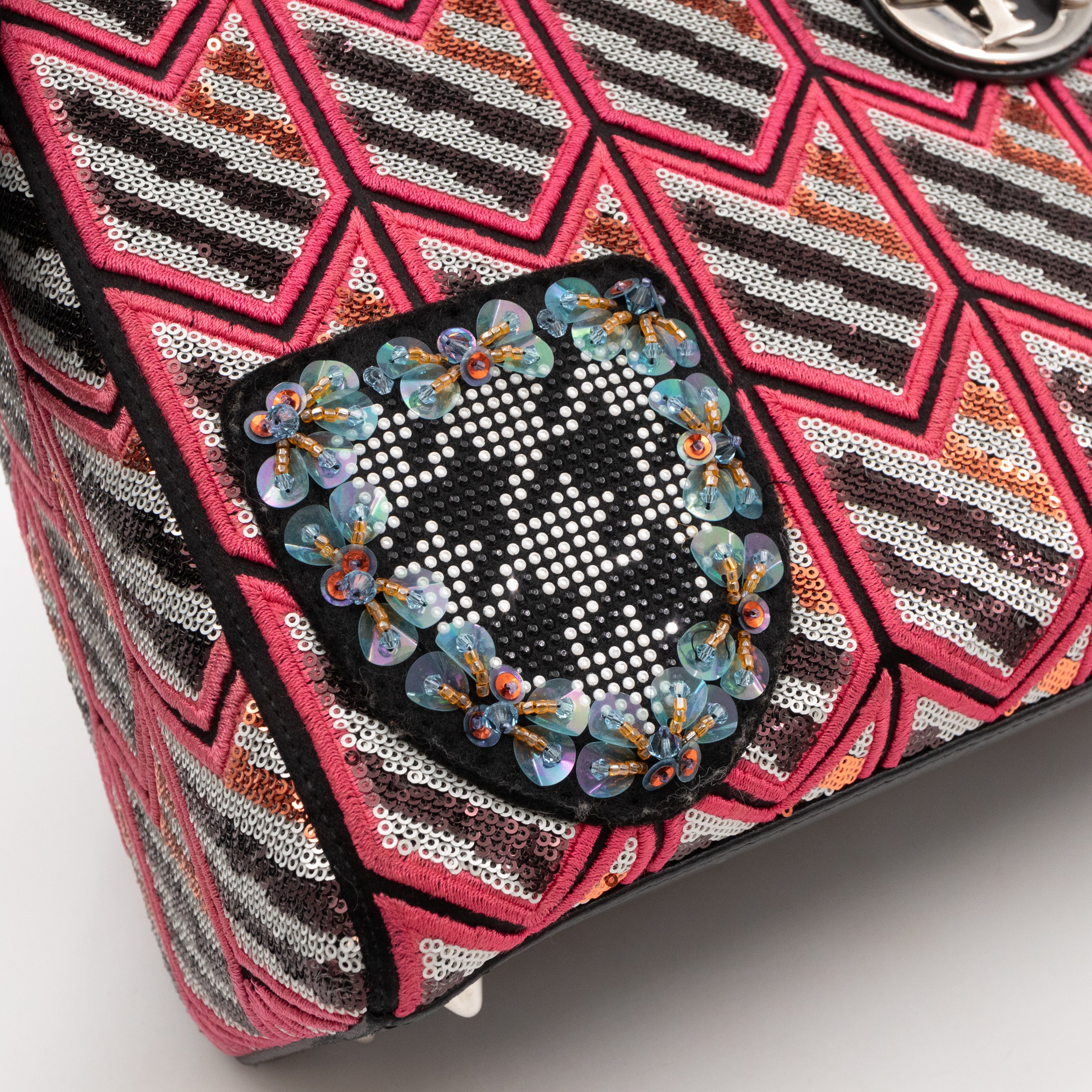 Lady Dior Medium Sequins Pink Black Patent Leather