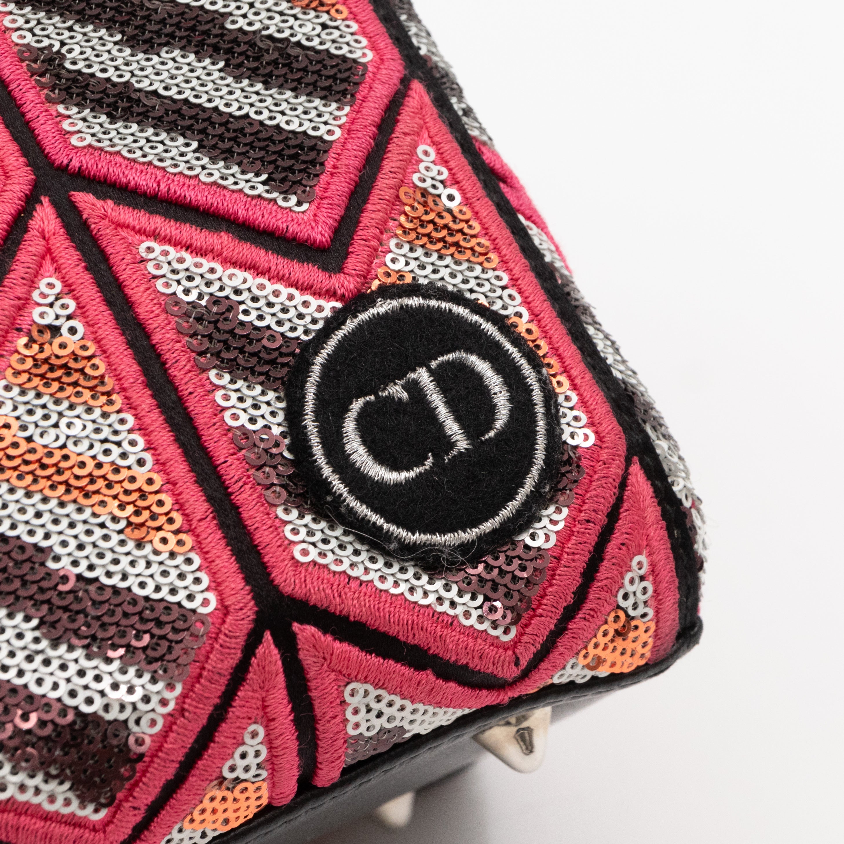 Lady Dior Medium Sequins Pink Black Patent Leather