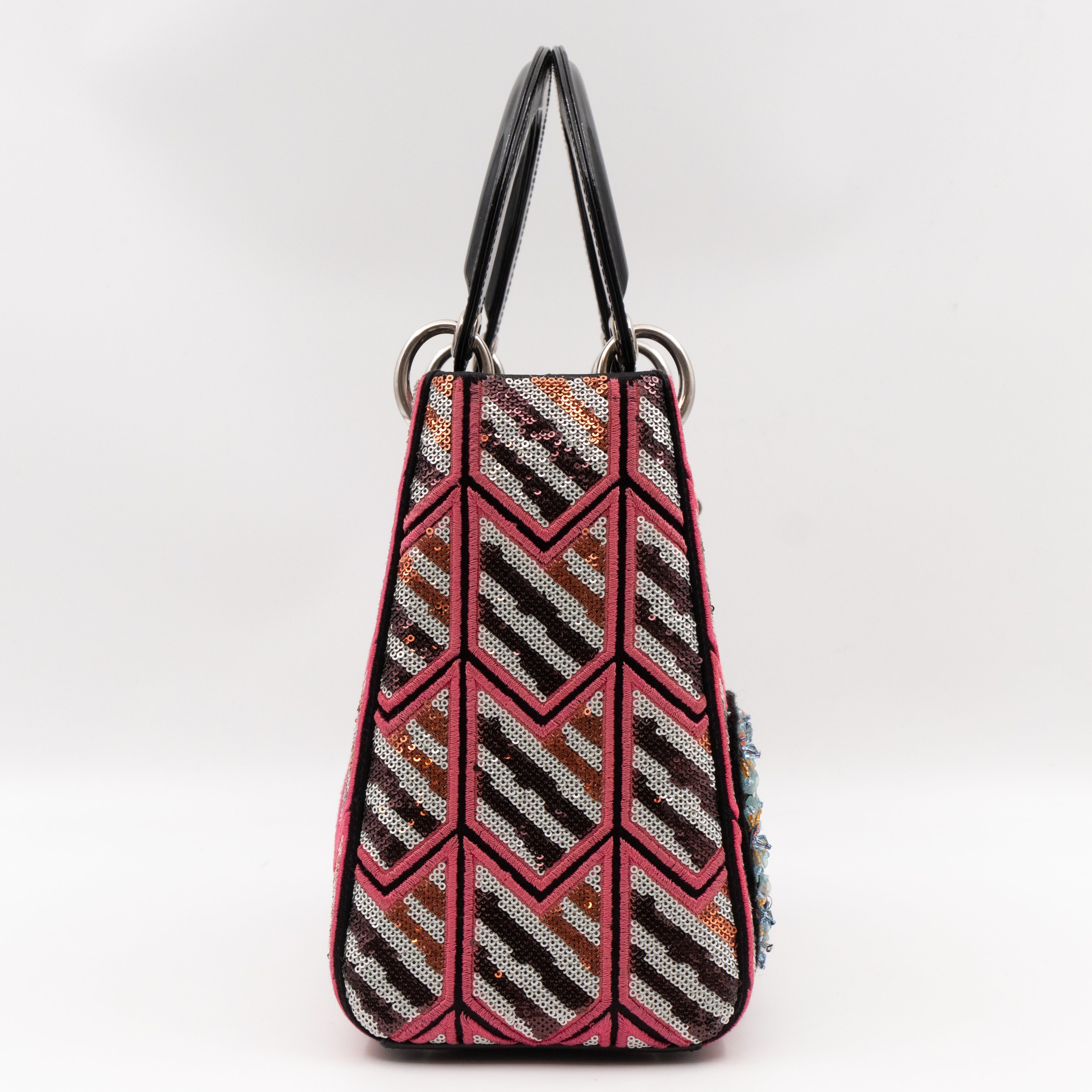 Lady Dior Medium Sequins Pink Black Patent Leather