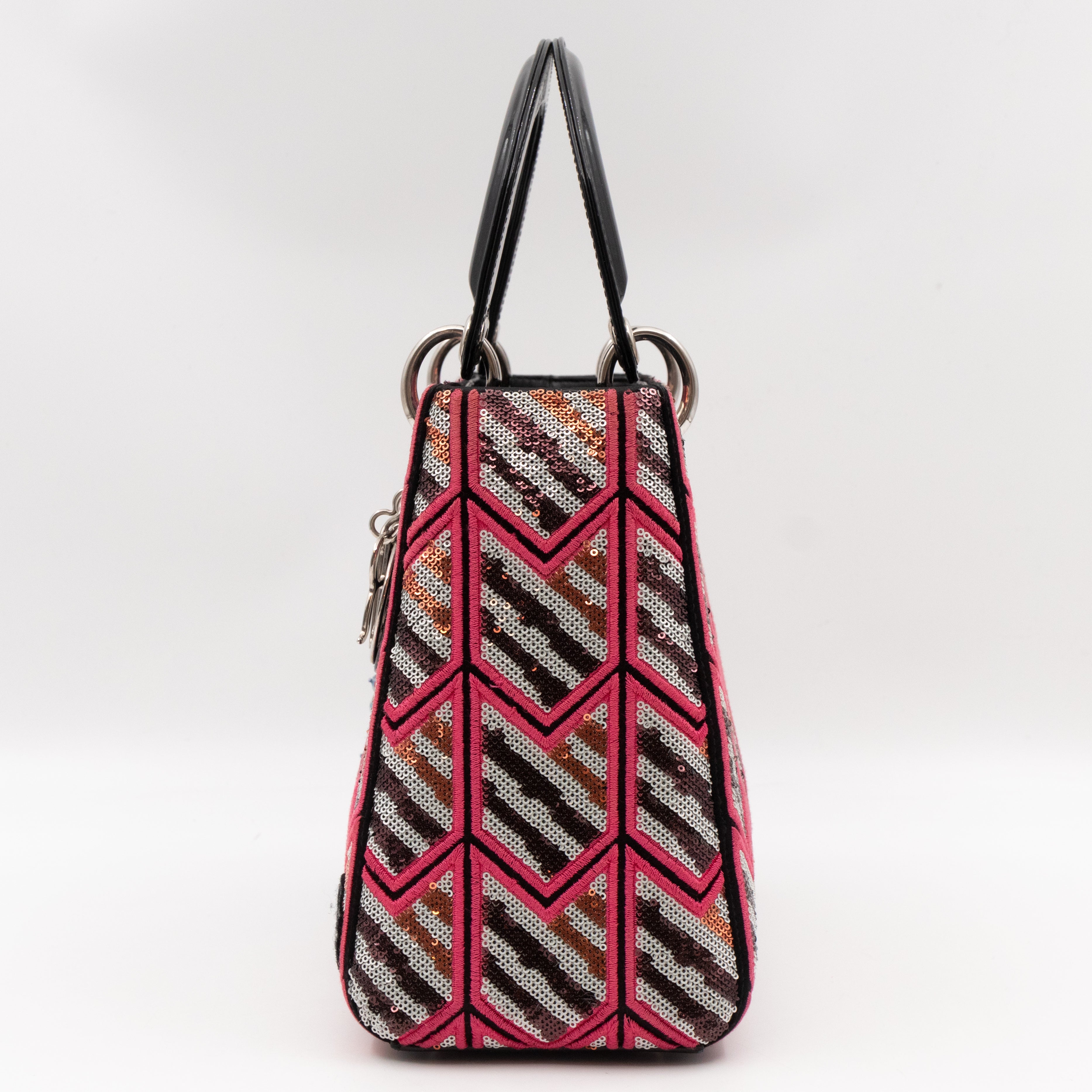 Lady Dior Medium Sequins Pink Black Patent Leather