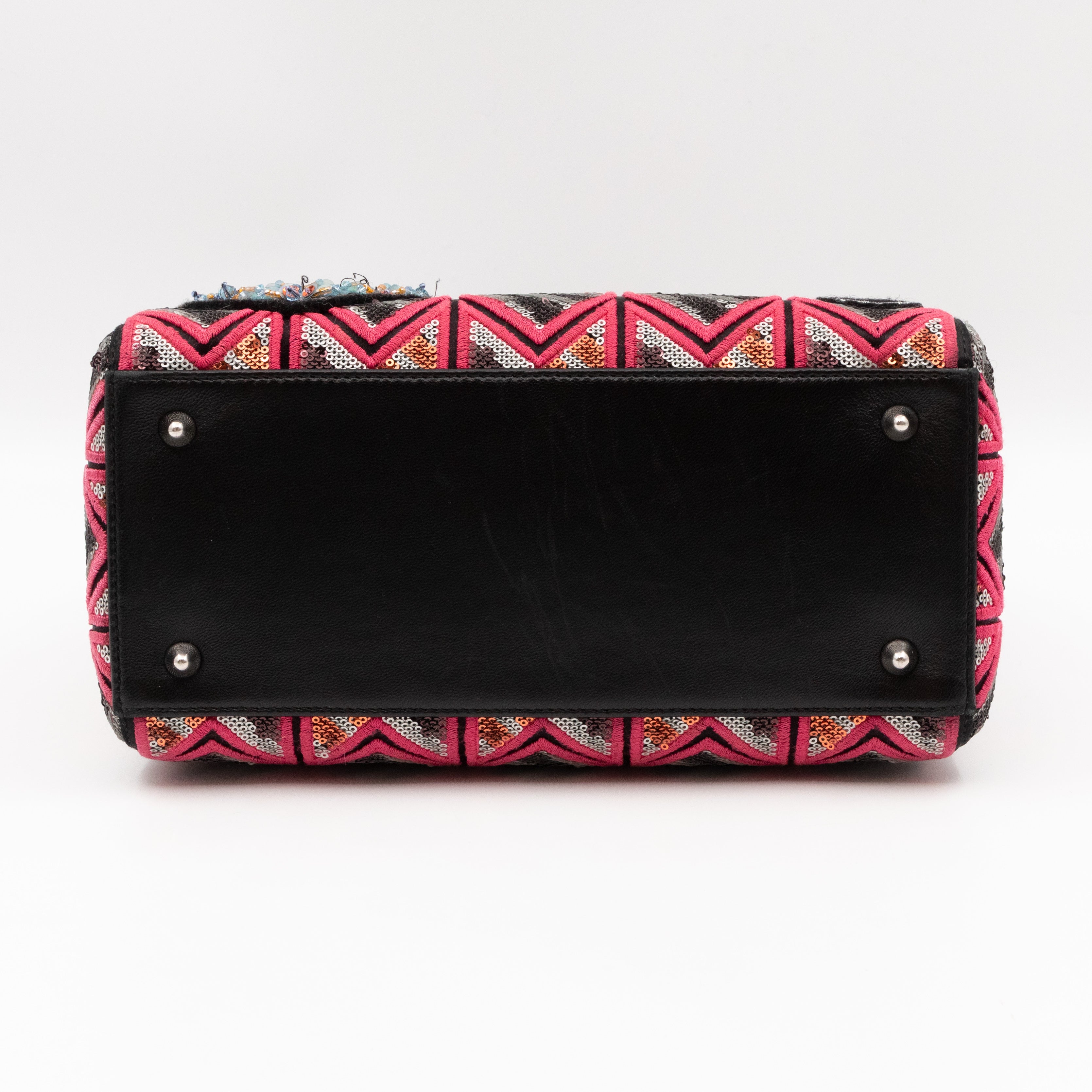 Lady Dior Medium Sequins Pink Black Patent Leather