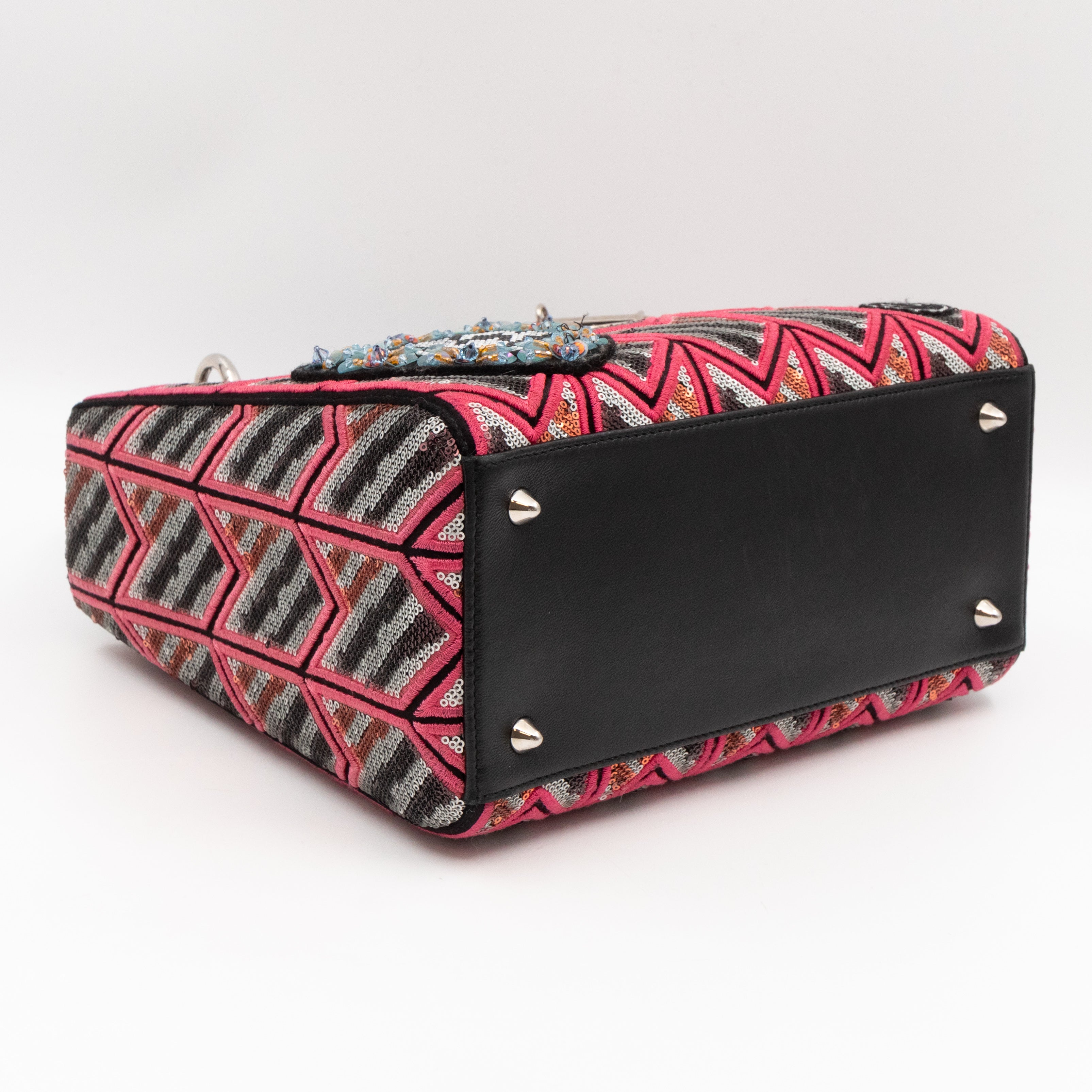 Lady Dior Medium Sequins Pink Black Patent Leather