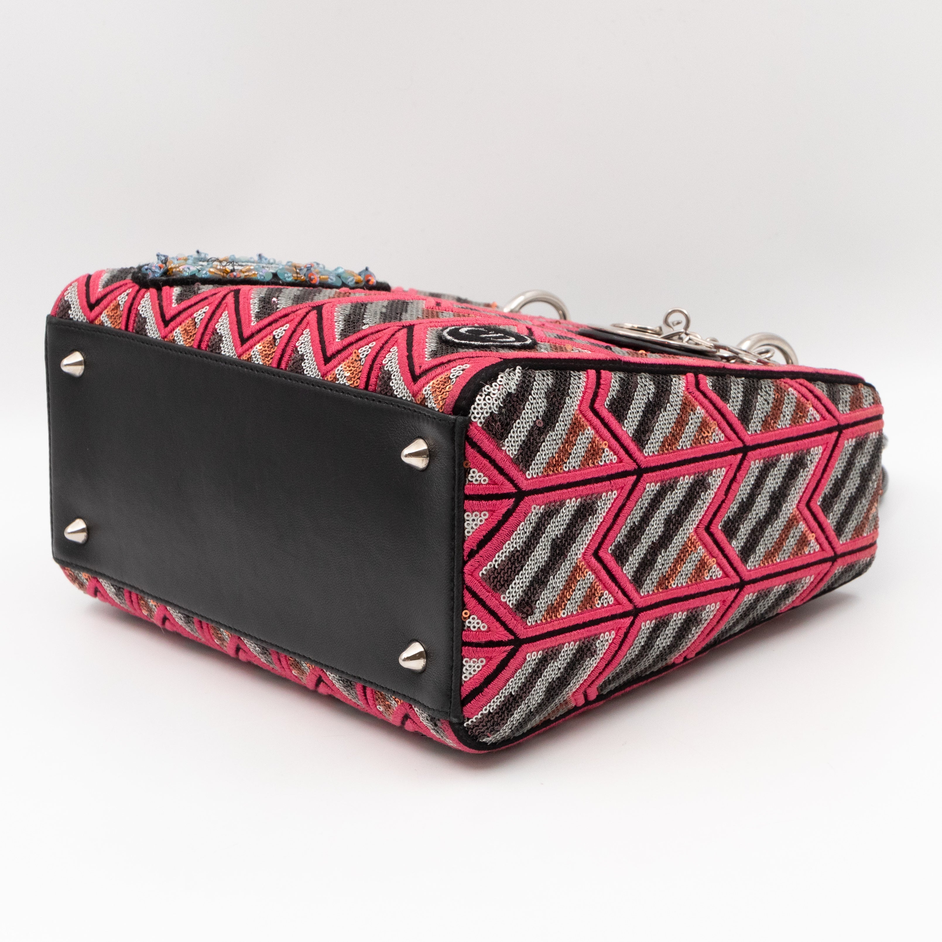 Lady Dior Medium Sequins Pink Black Patent Leather