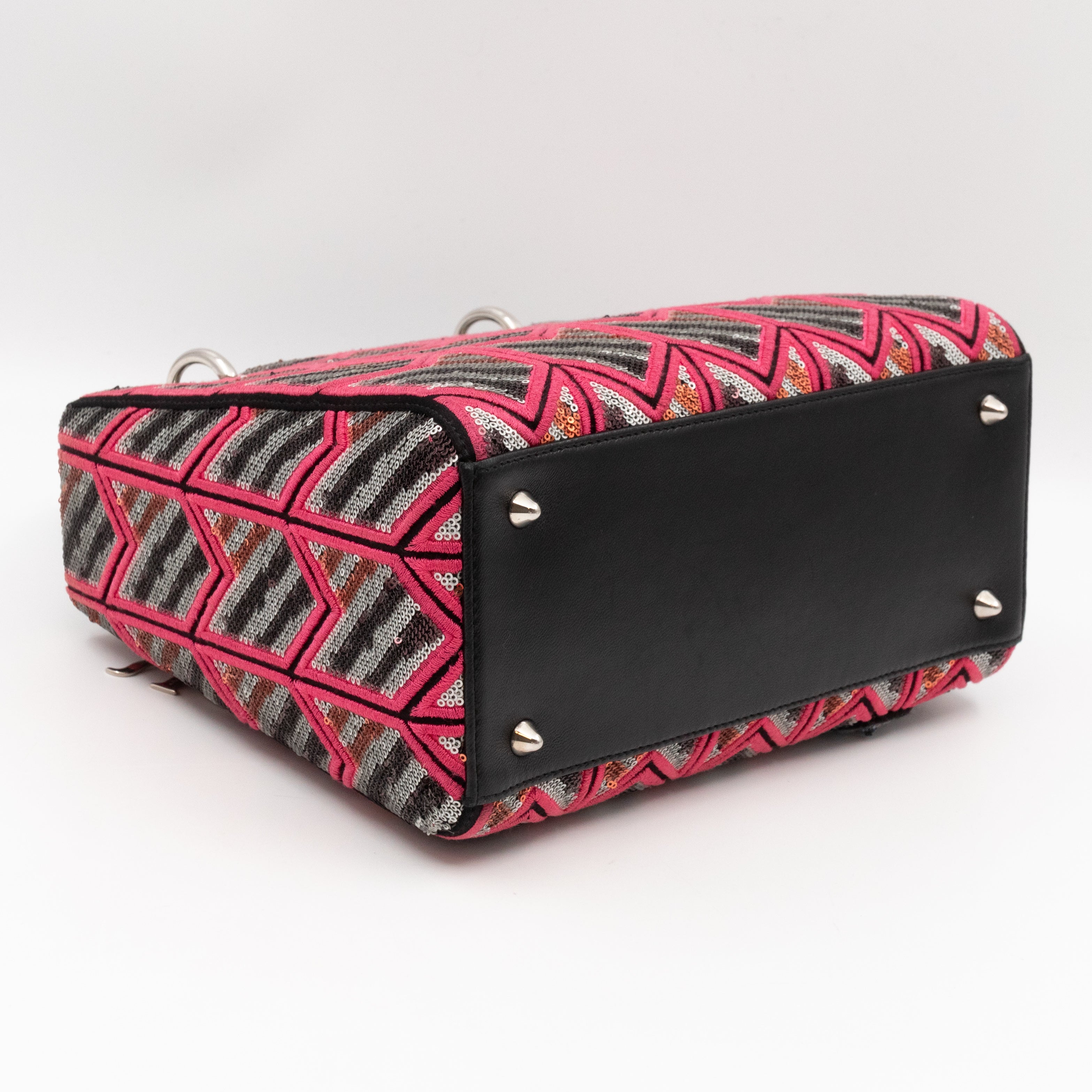 Lady Dior Medium Sequins Pink Black Patent Leather