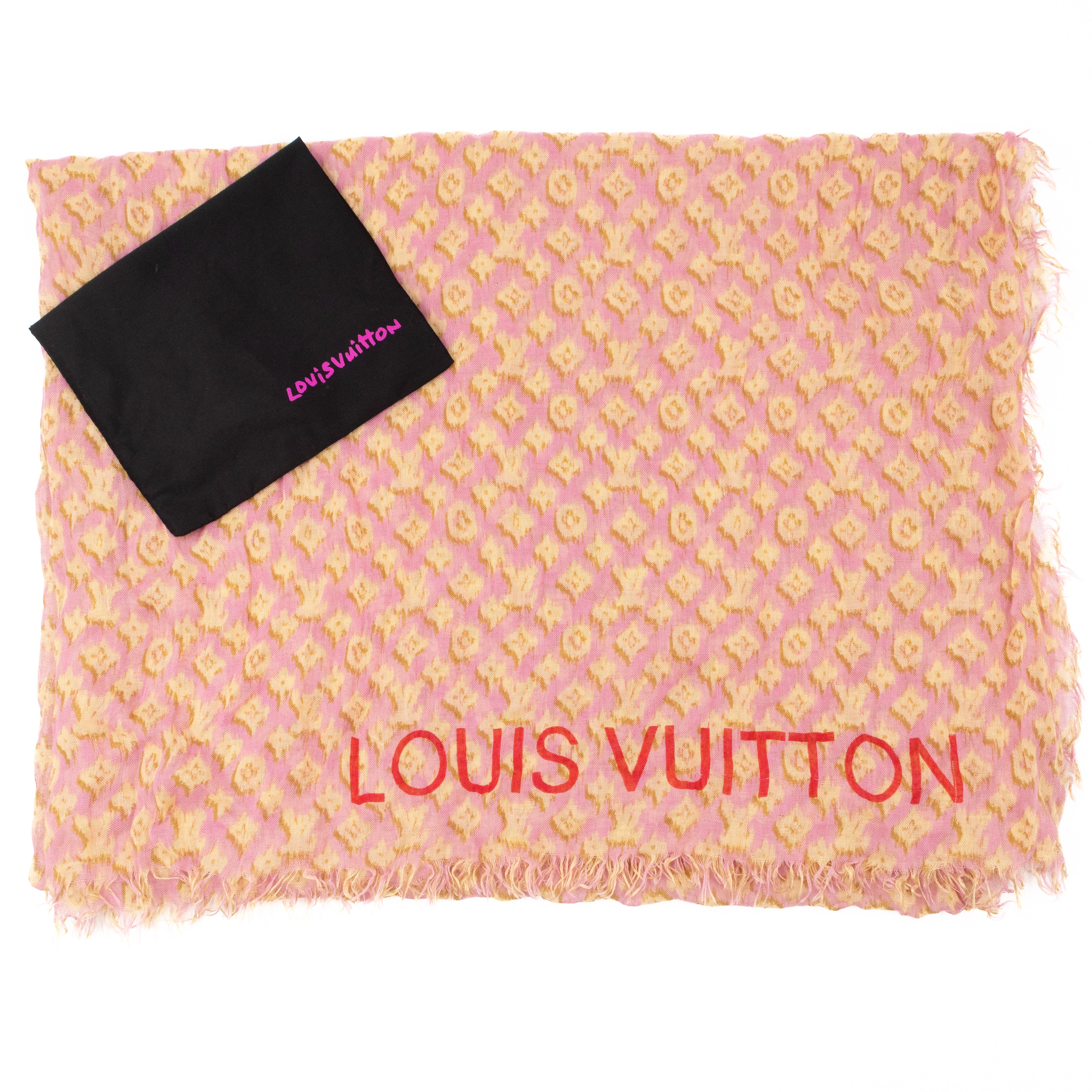 Etol Monogram Ikat Pink & Yellow Cashmere Silk Scarf