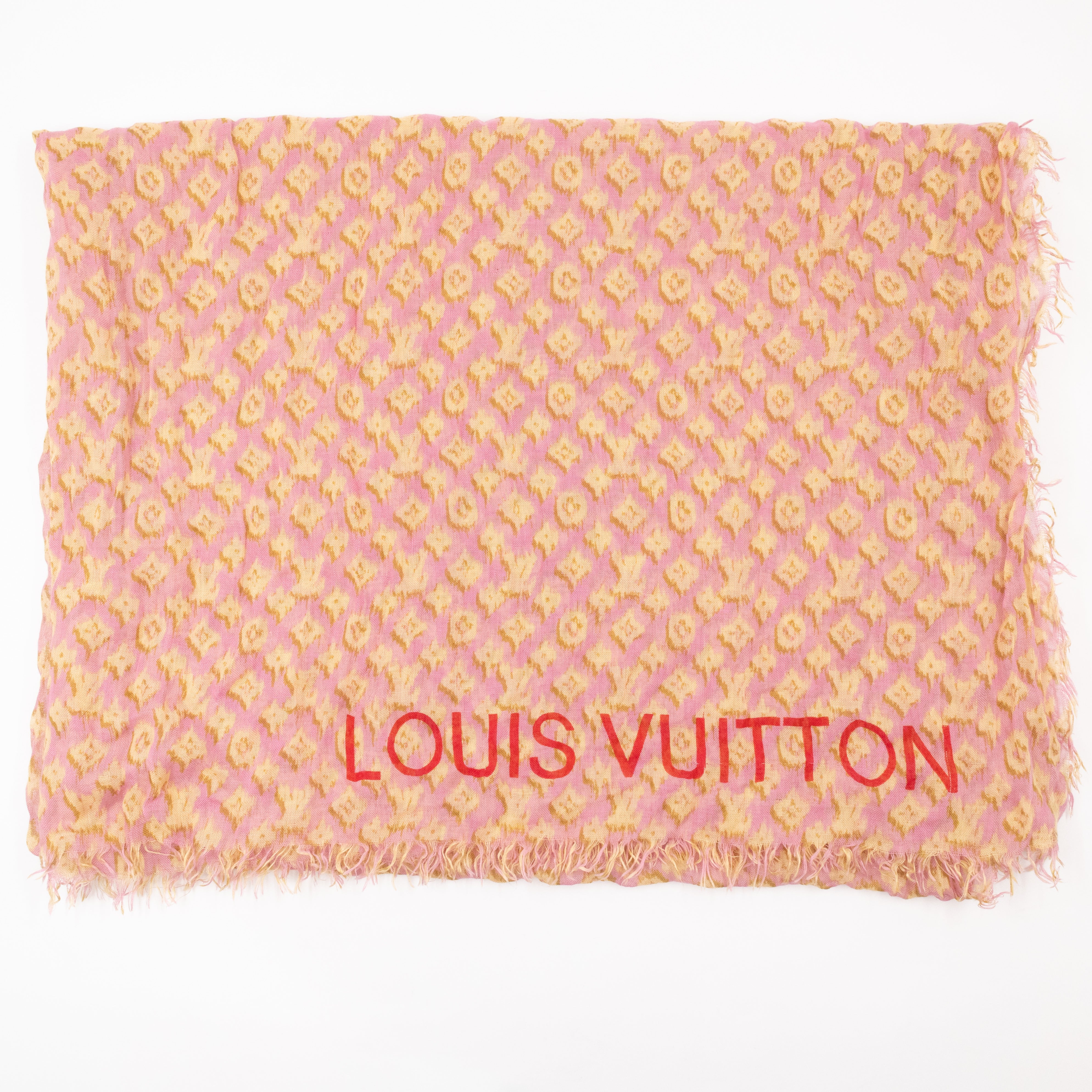 Etol Monogram Ikat Pink & Yellow Cashmere Silk Scarf