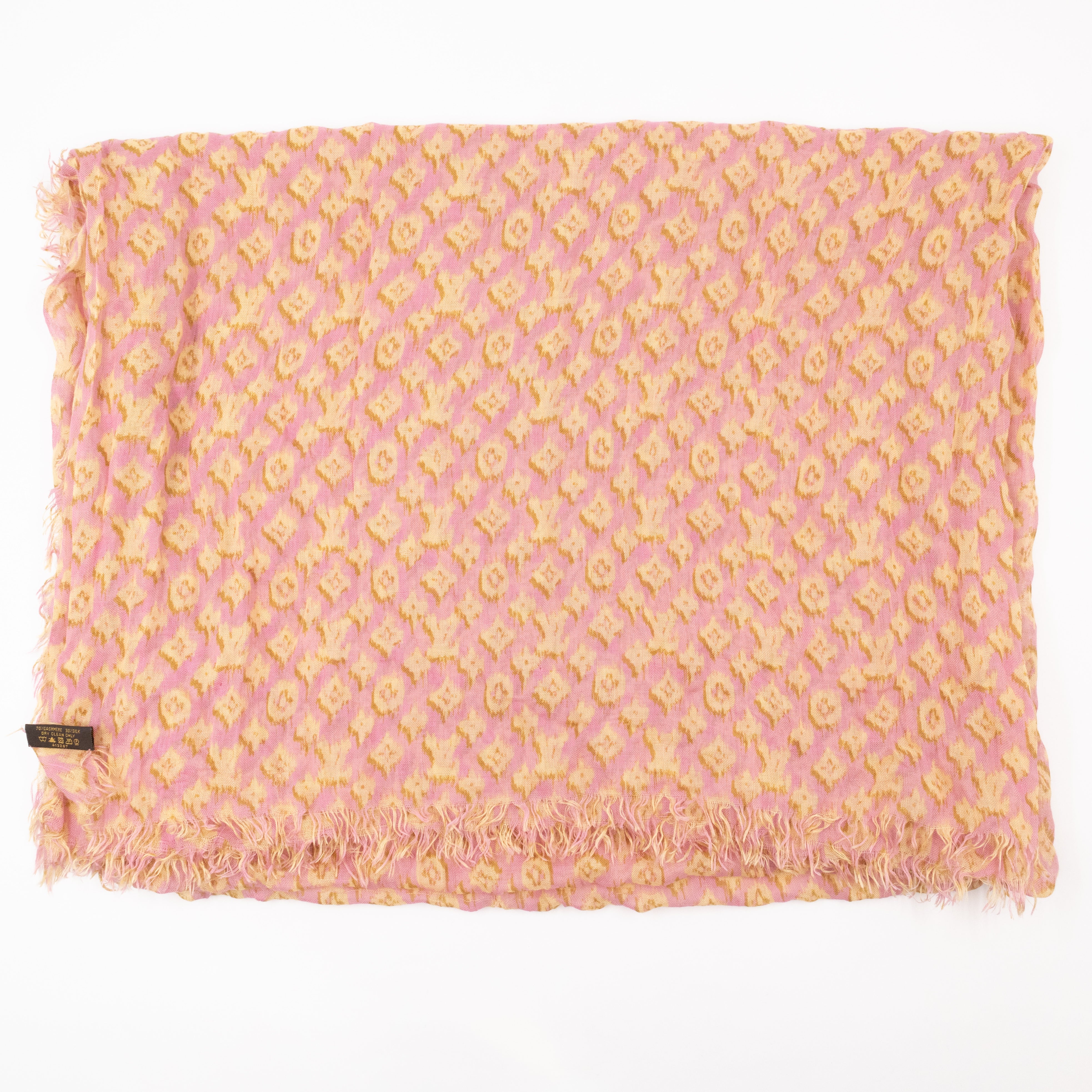 Etol Monogram Ikat Pink & Yellow Cashmere Silk Scarf