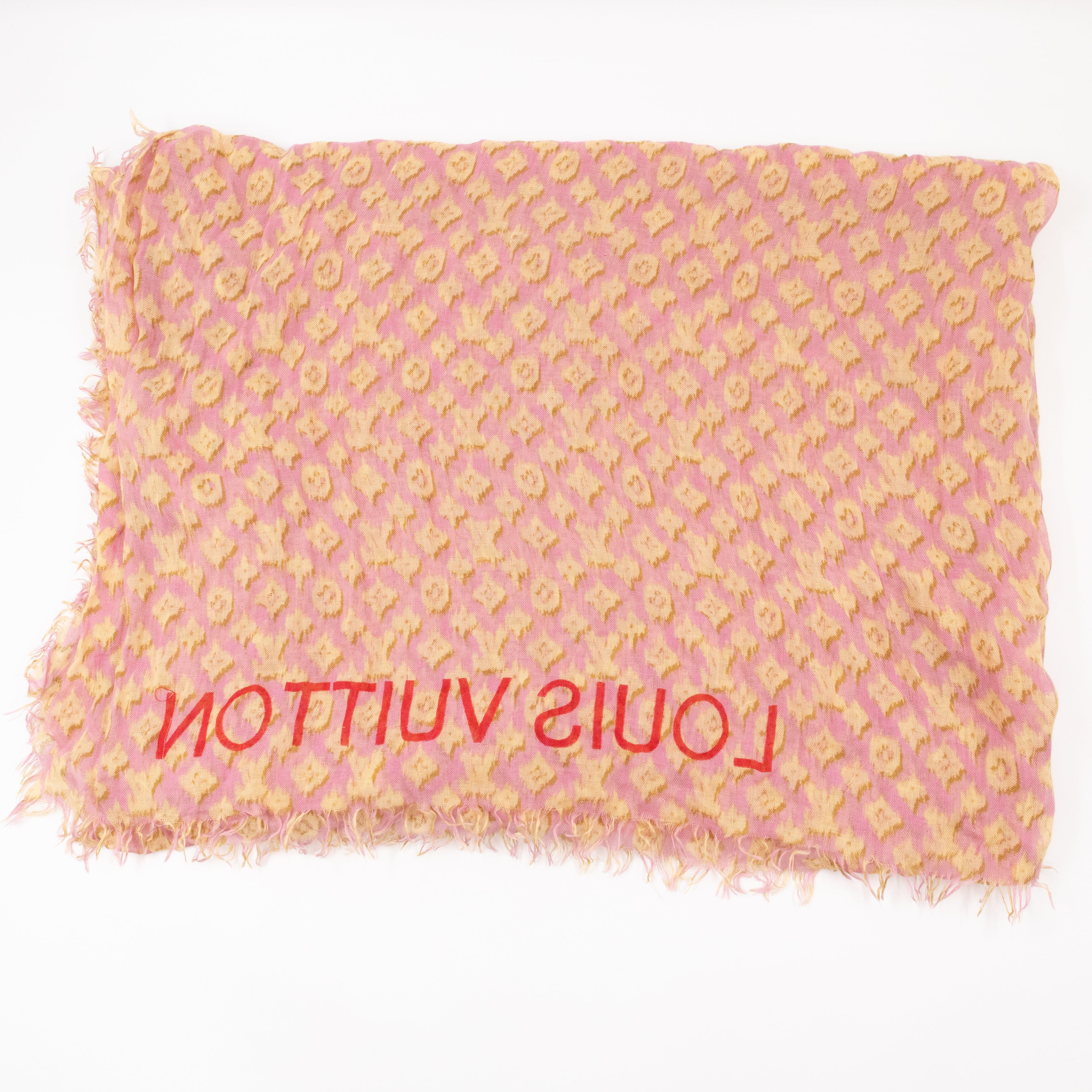 Etol Monogram Ikat Pink & Yellow Cashmere Silk Scarf