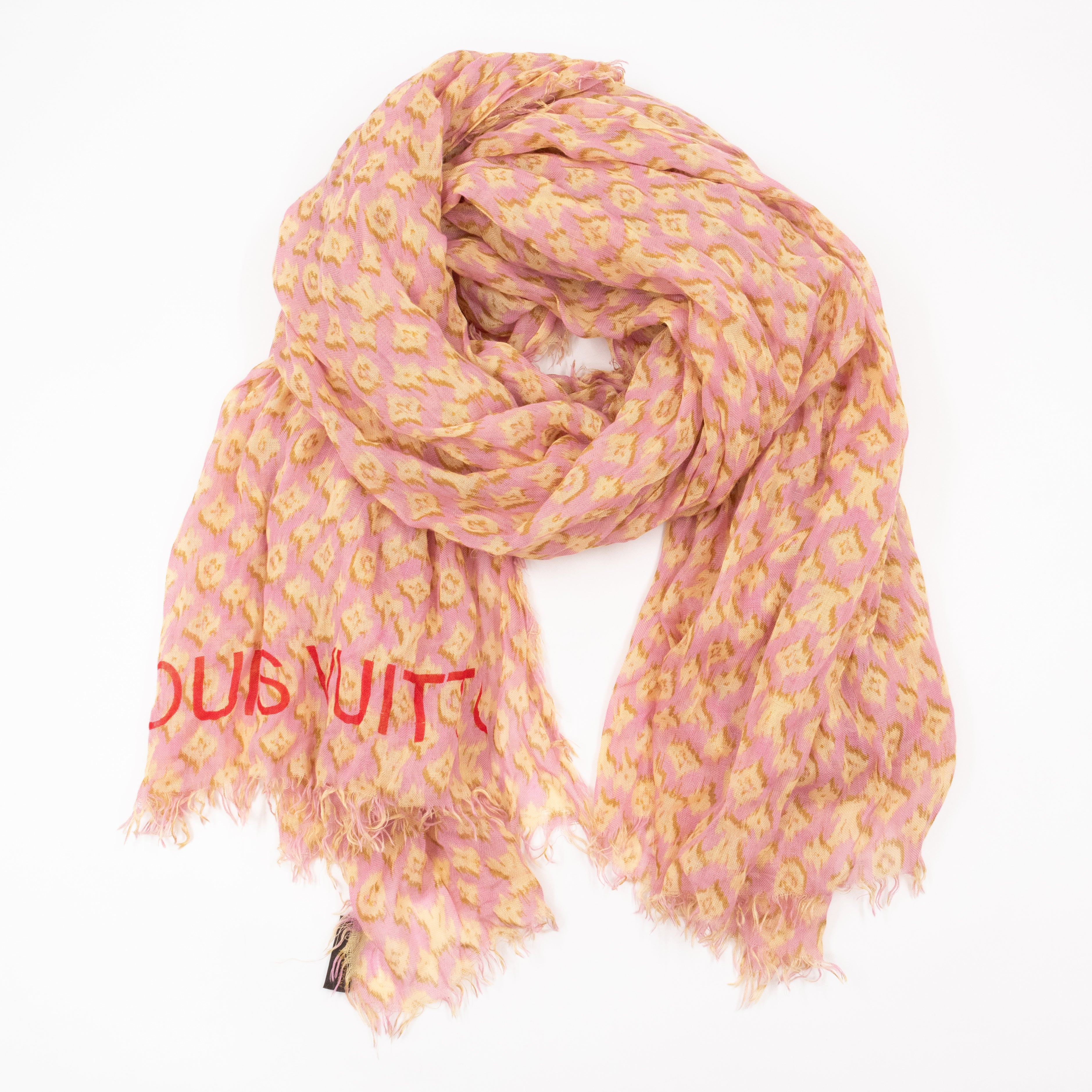 Etol Monogram Ikat Pink & Yellow Cashmere Silk Scarf