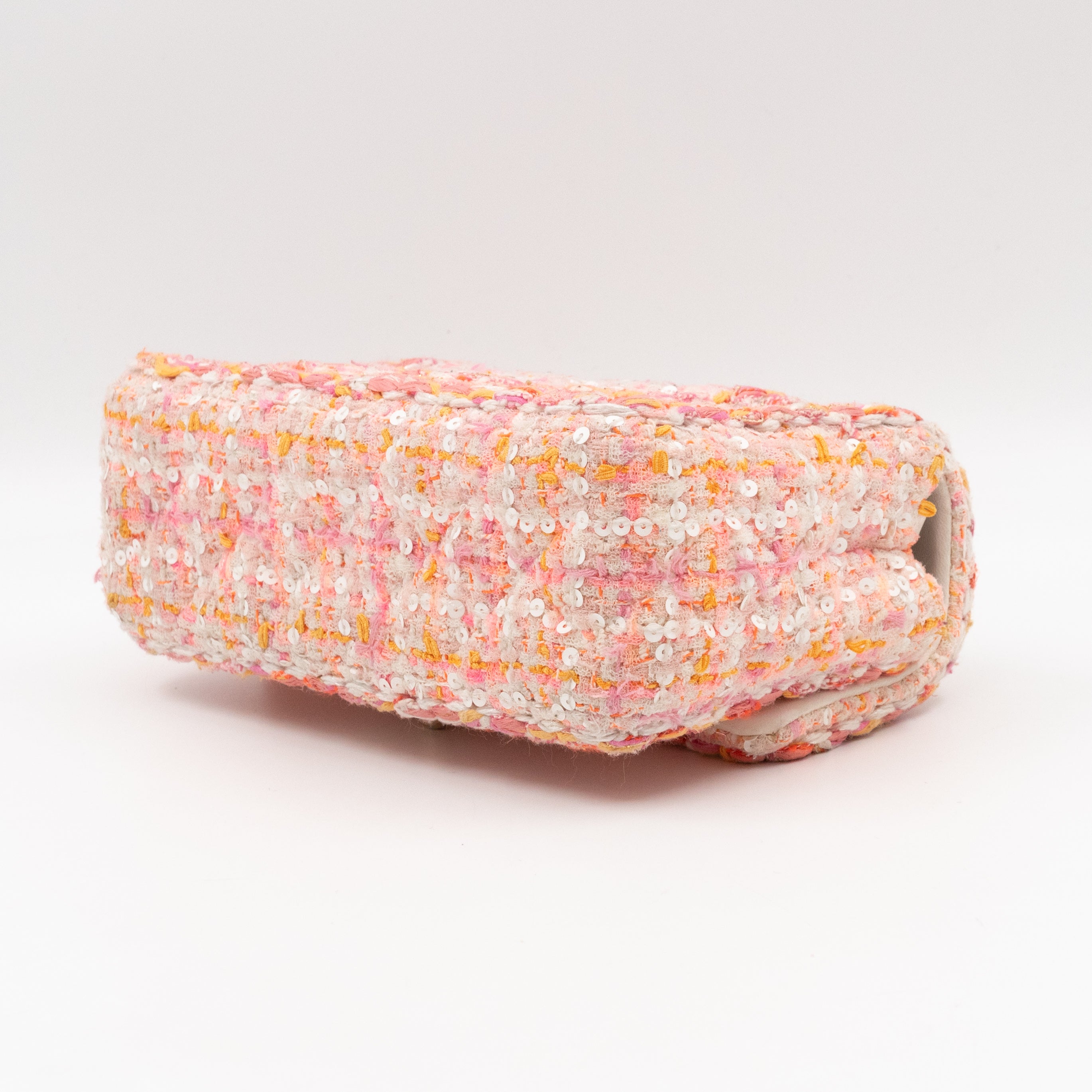 Classic Mini Rectangular Bag Braided Tweed Sequin White Pink