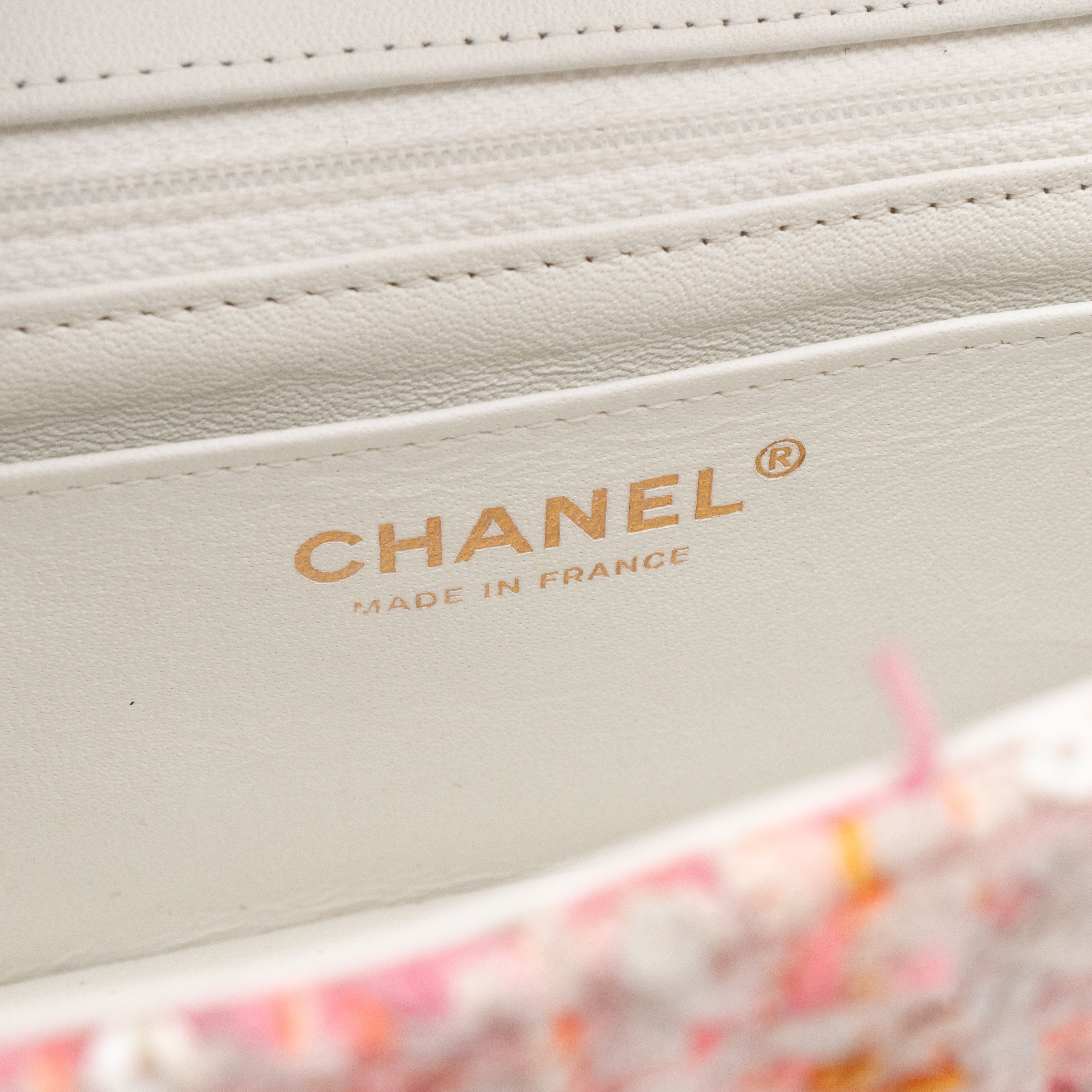 Classic Mini Rectangular Bag Braided Tweed Sequin White Pink