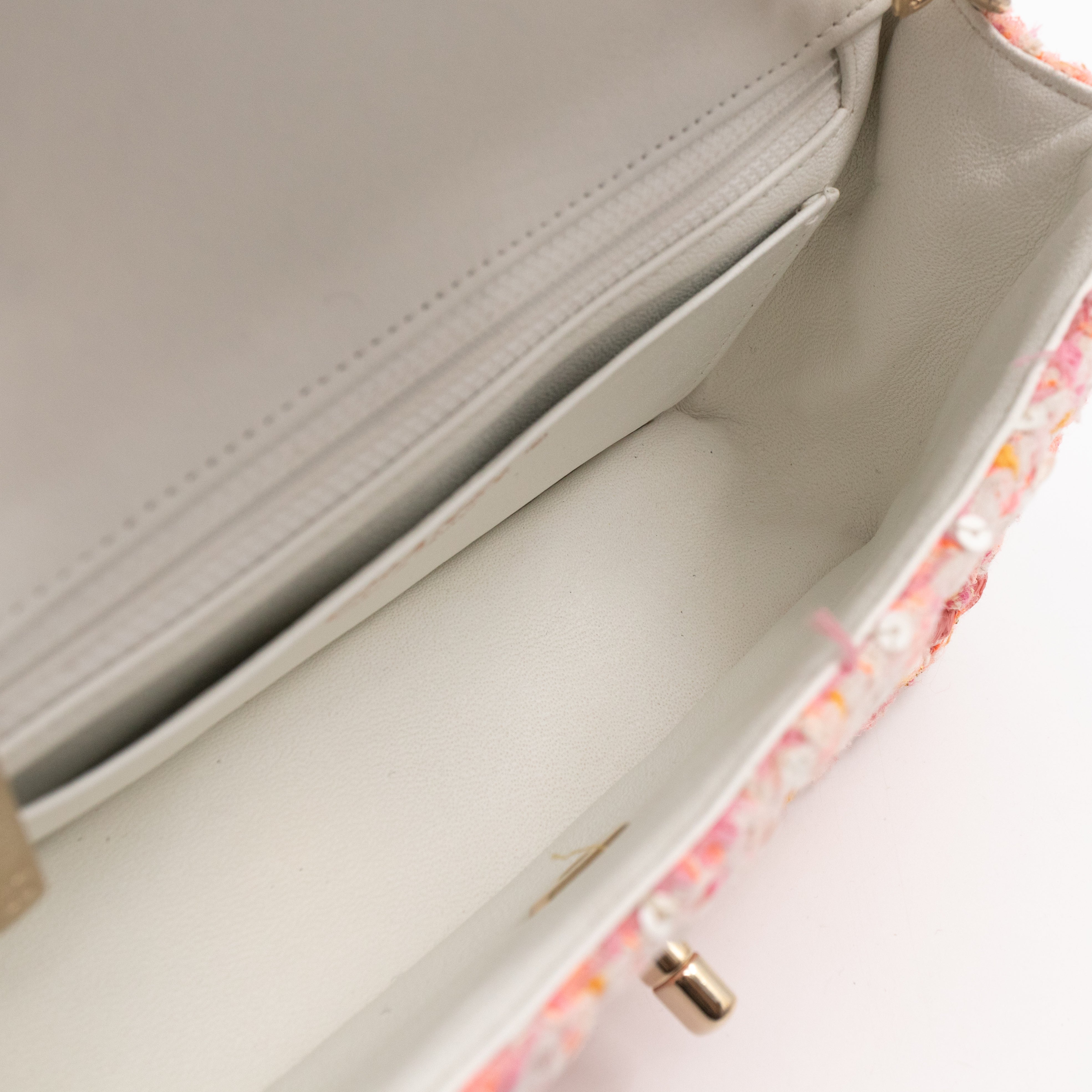 Classic Mini Rectangular Bag Braided Tweed Sequin White Pink