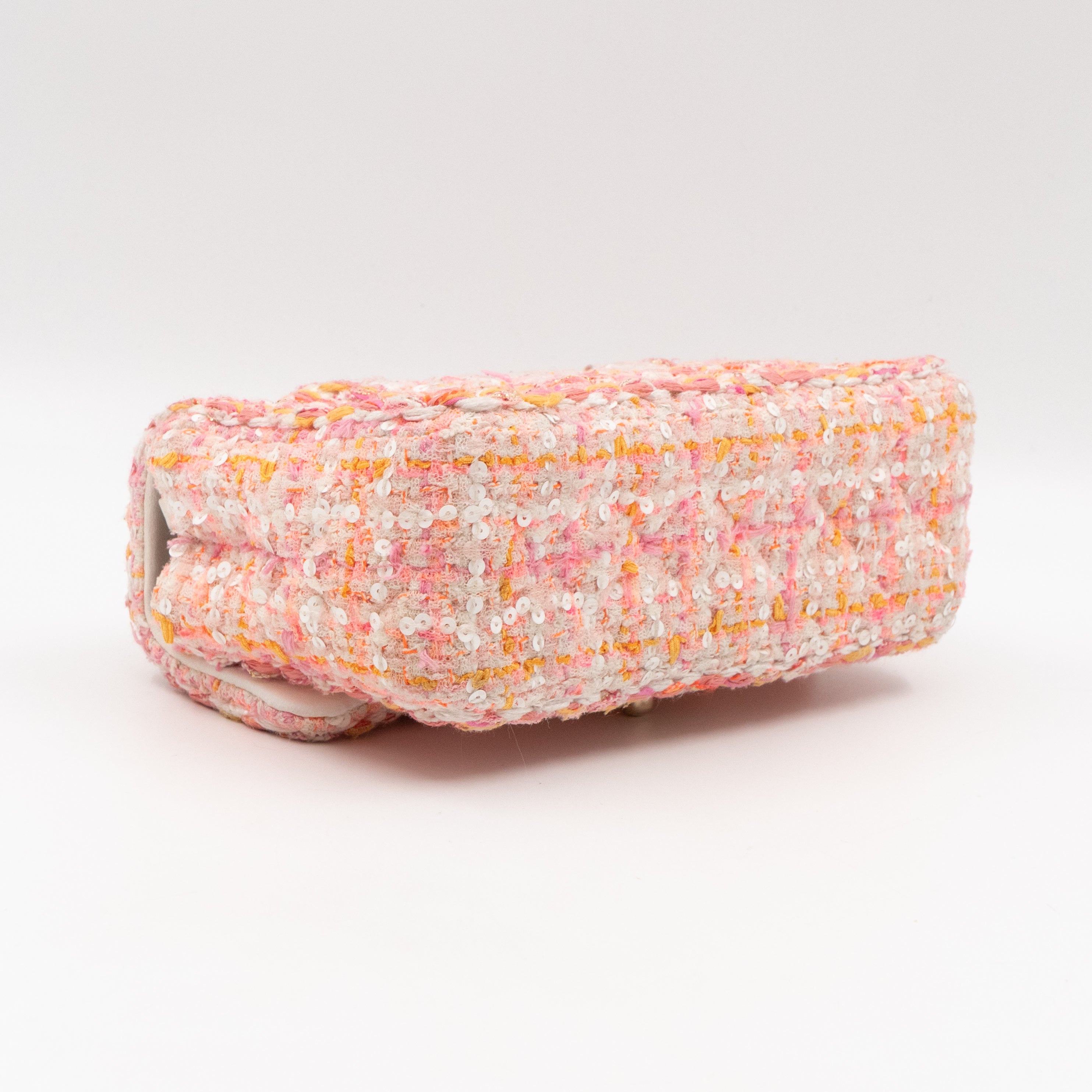 Classic Mini Rectangular Bag Braided Tweed Sequin White Pink