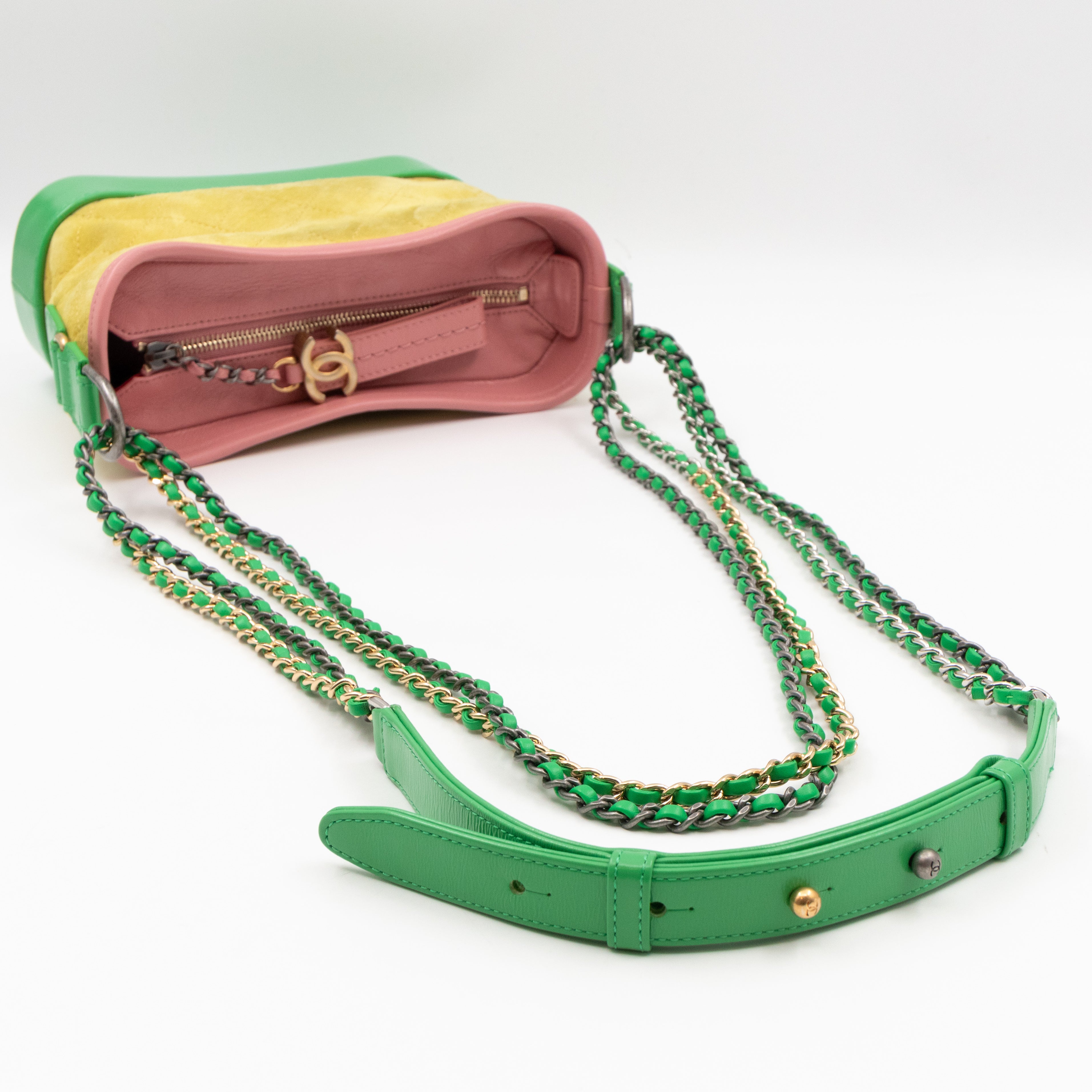 Gabrielle Hobo Small Yellow Suede Green Pink Leather