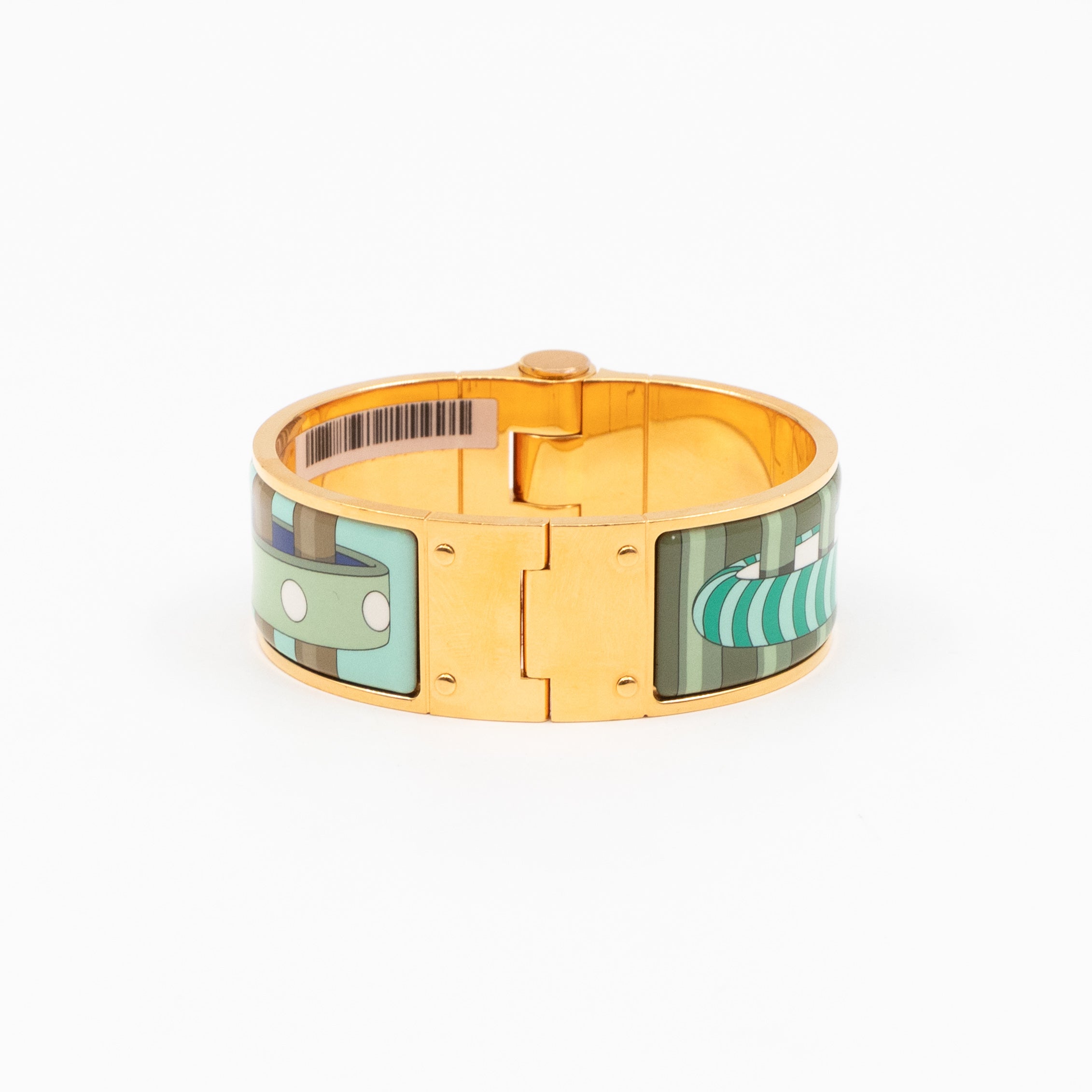 Enamel Hinged Bracelet Wide Green Gold