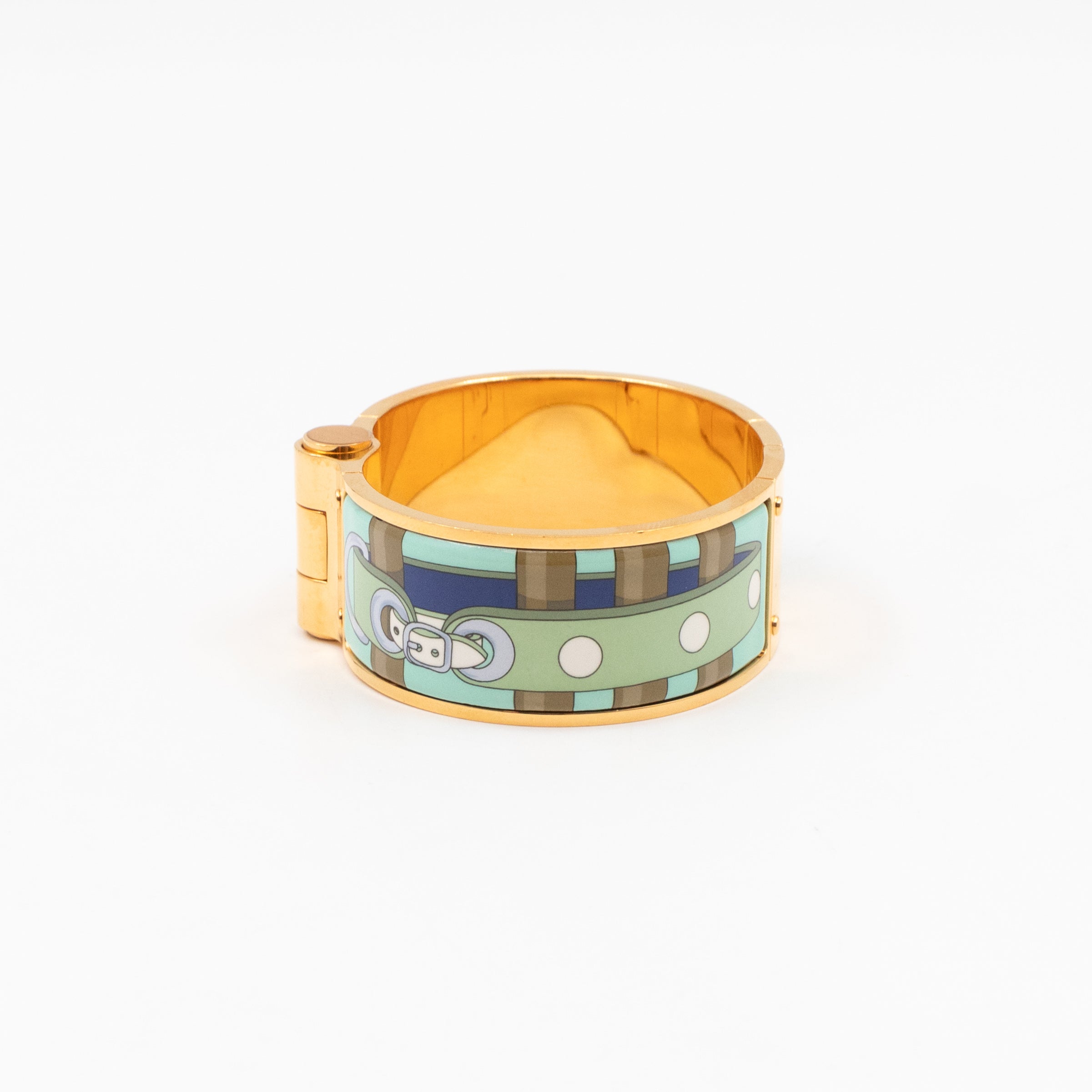 Enamel Hinged Bracelet Wide Green Gold