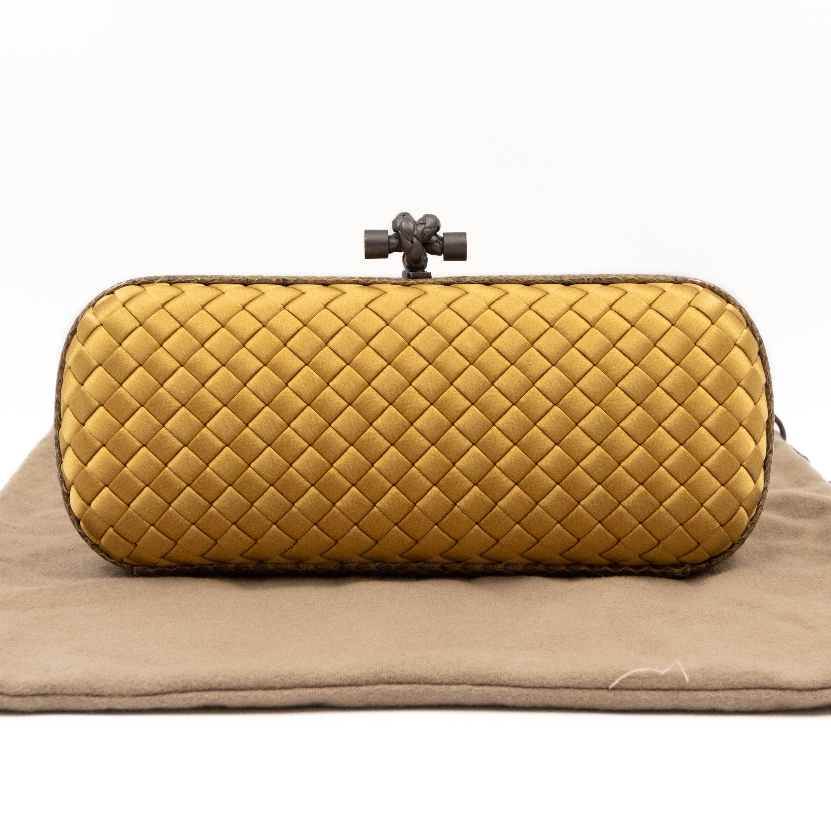 Knot Clutch Long Gold Satin Intrecciato Python Edge