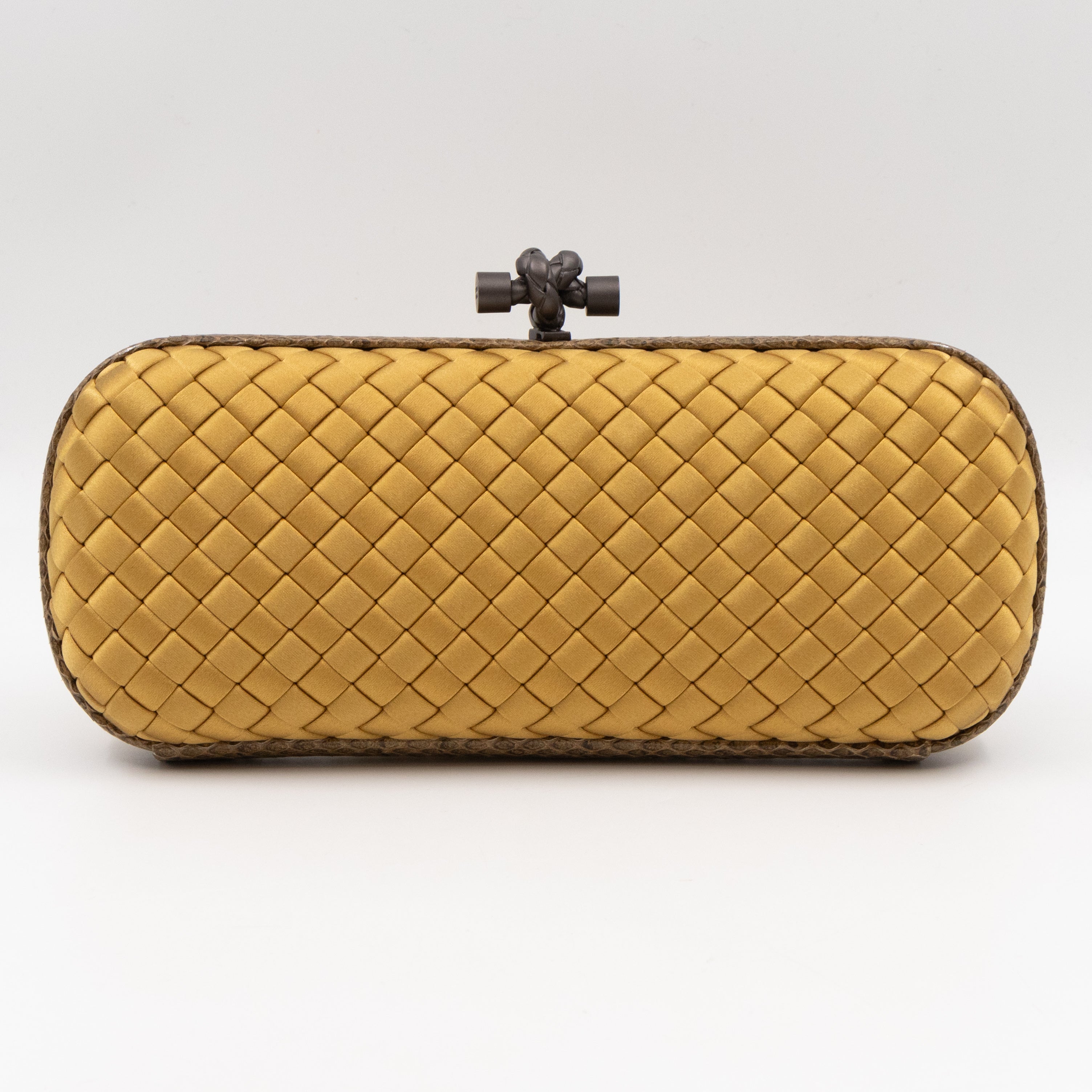 Knot Clutch Long Gold Satin Intrecciato Python Edge