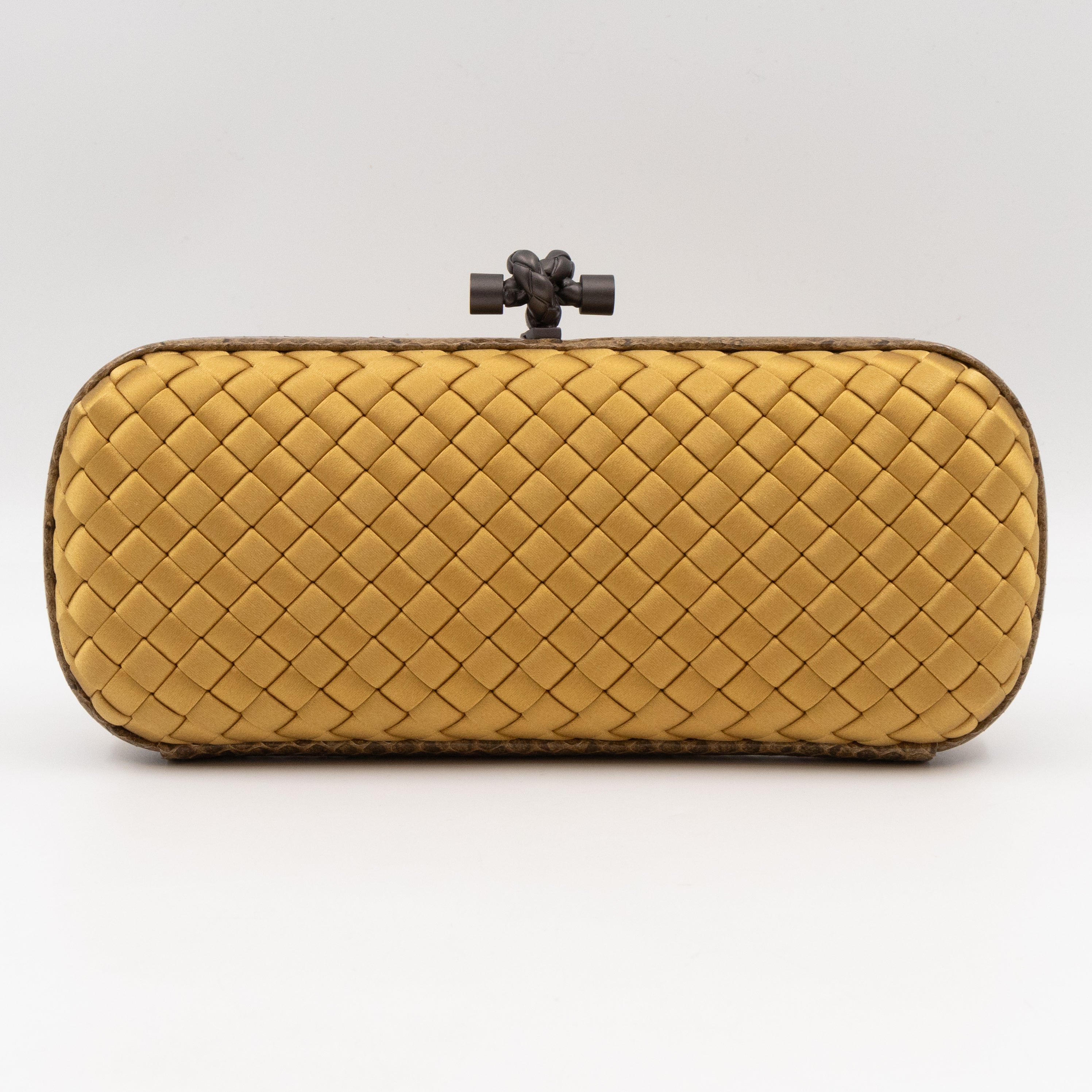Knot Clutch Long Gold Satin Intrecciato Python Edge