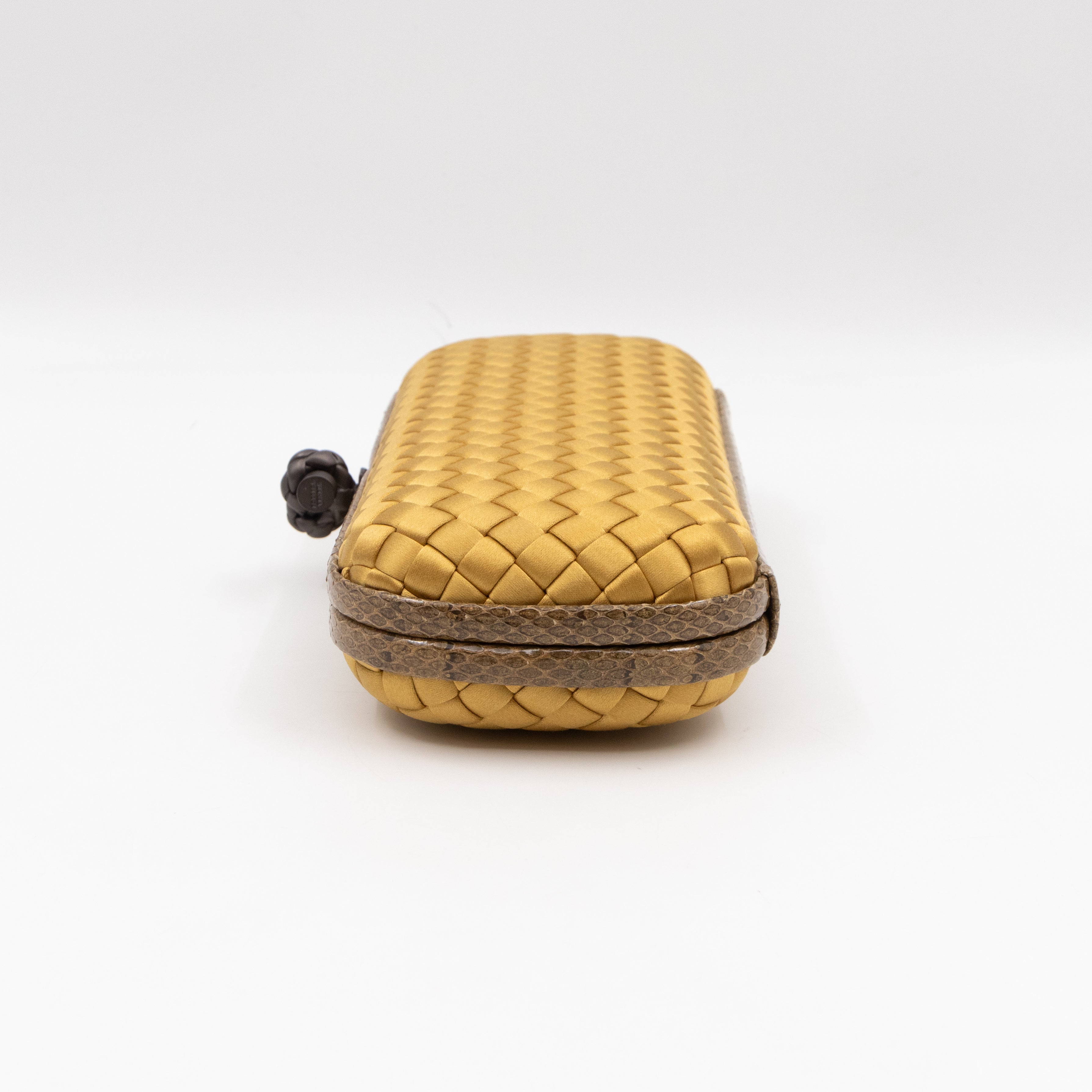 Knot Clutch Long Gold Satin Intrecciato Python Edge