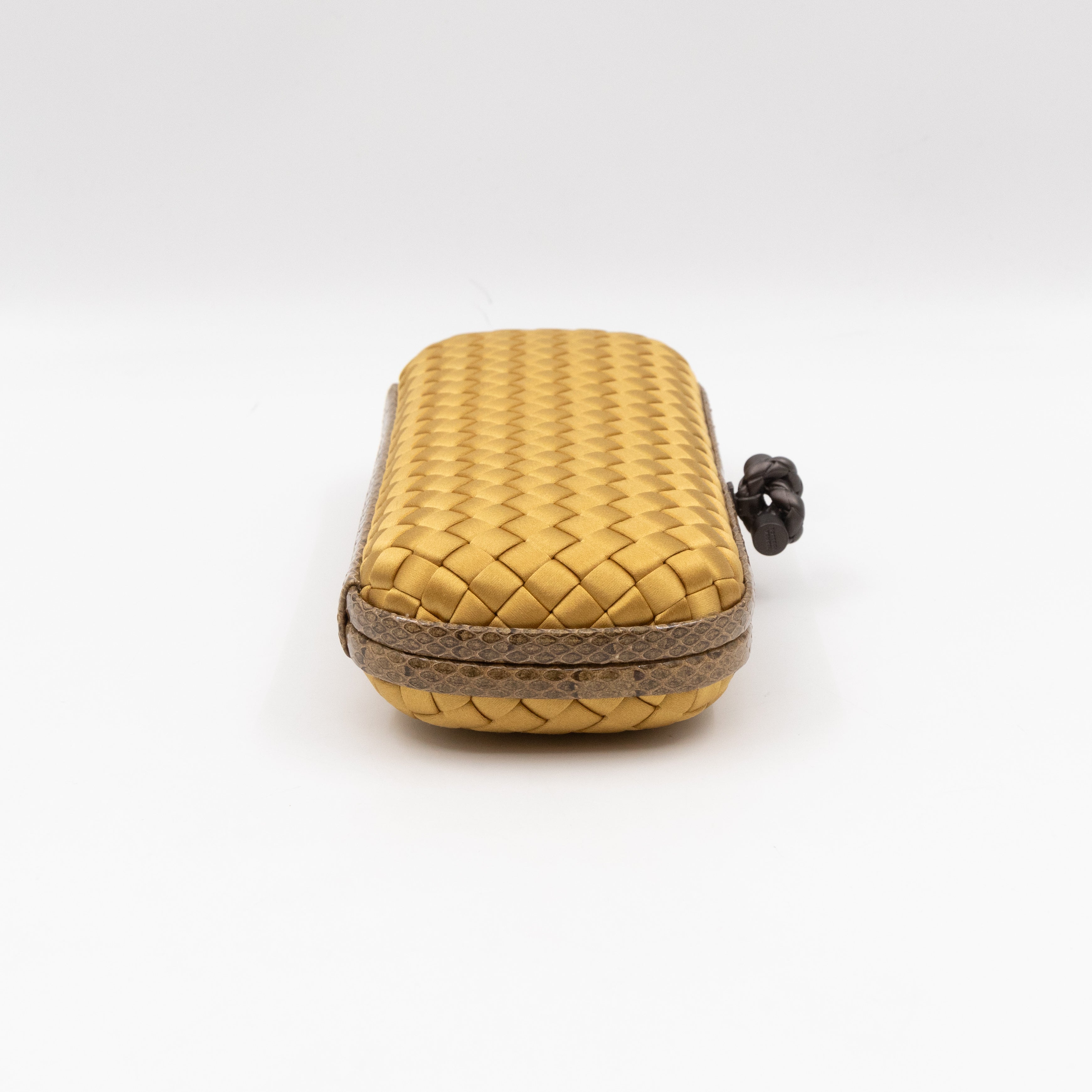 Knot Clutch Long Gold Satin Intrecciato Python Edge